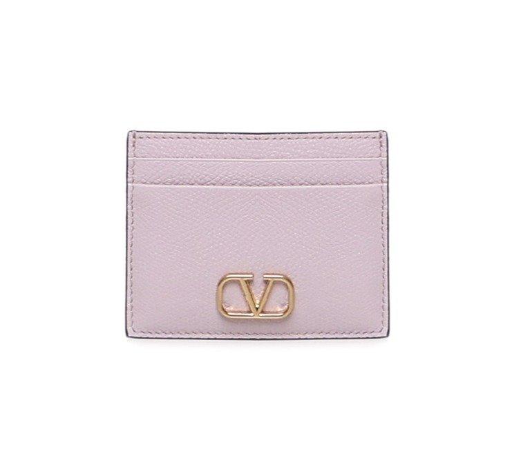 Shop Valentino Vlogo Plaque Cardholder In Water Lilac