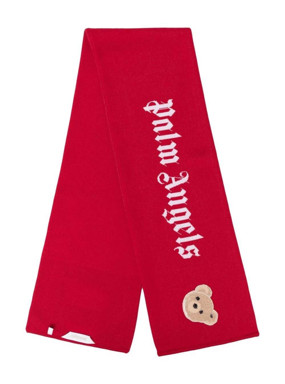Palm Angels Red Wool Scarf With Logo