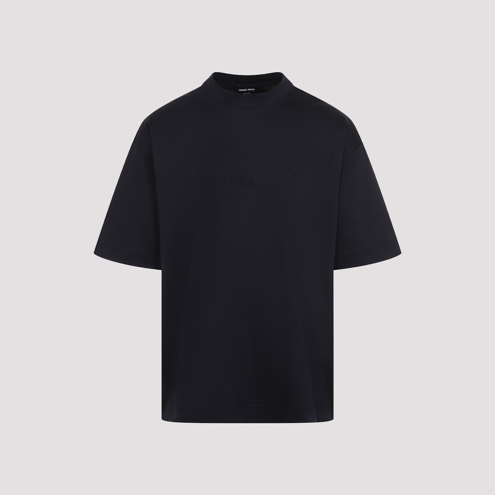 Giorgio Armani Mens Blue Navy Script Logo-embroidered Cotton-jersey T-shirt In Salute