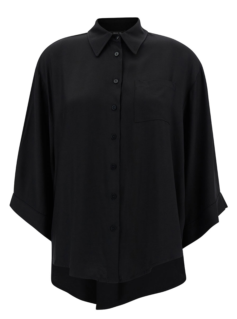 Oversized Black Shirt With Patch Pockets In Viscose Woman