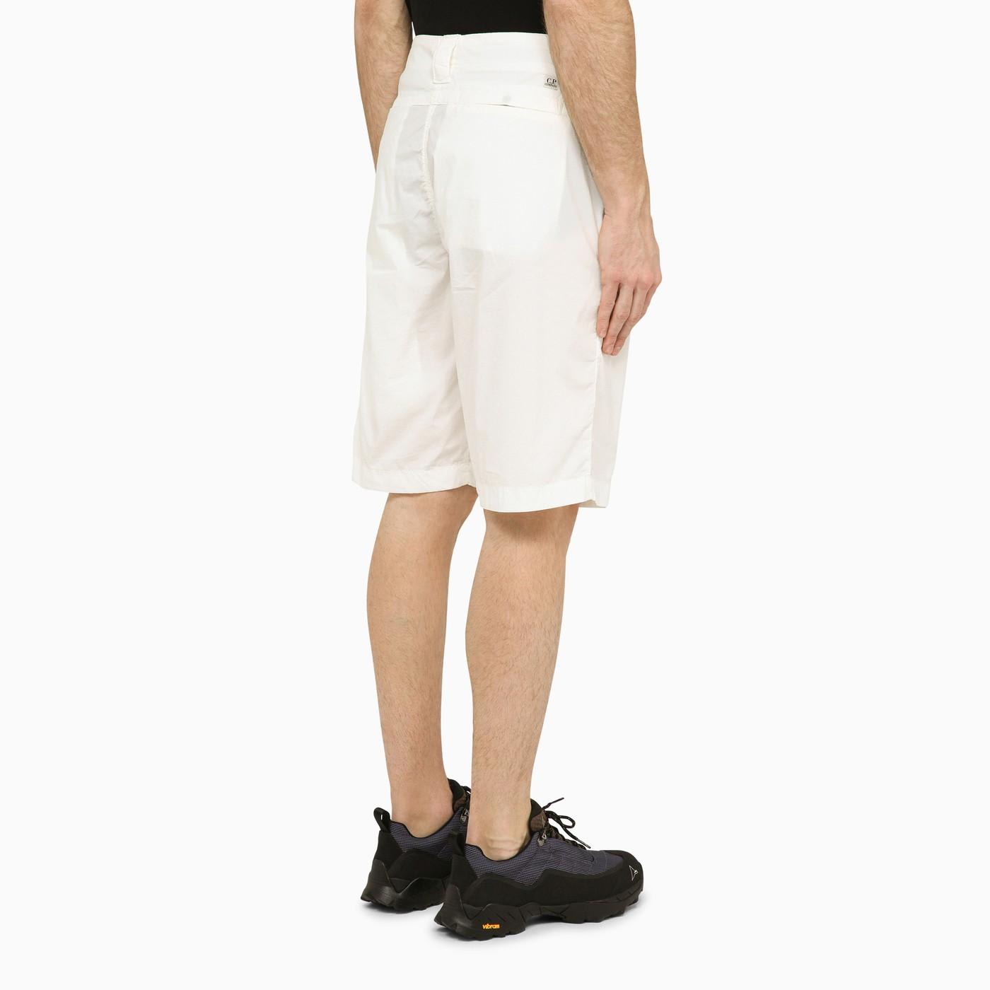 Shop C.p. Company White Cotton-blend Bermuda Shorts In Gauze White