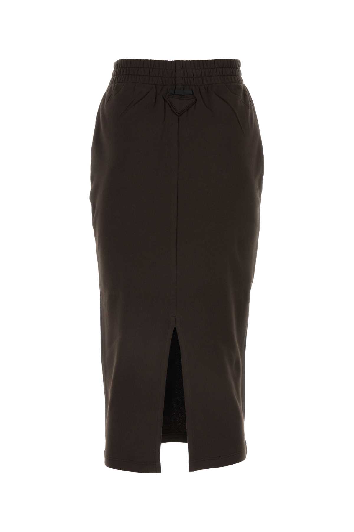 Shop Prada Dark Brown Cotton Skirt In Ebano