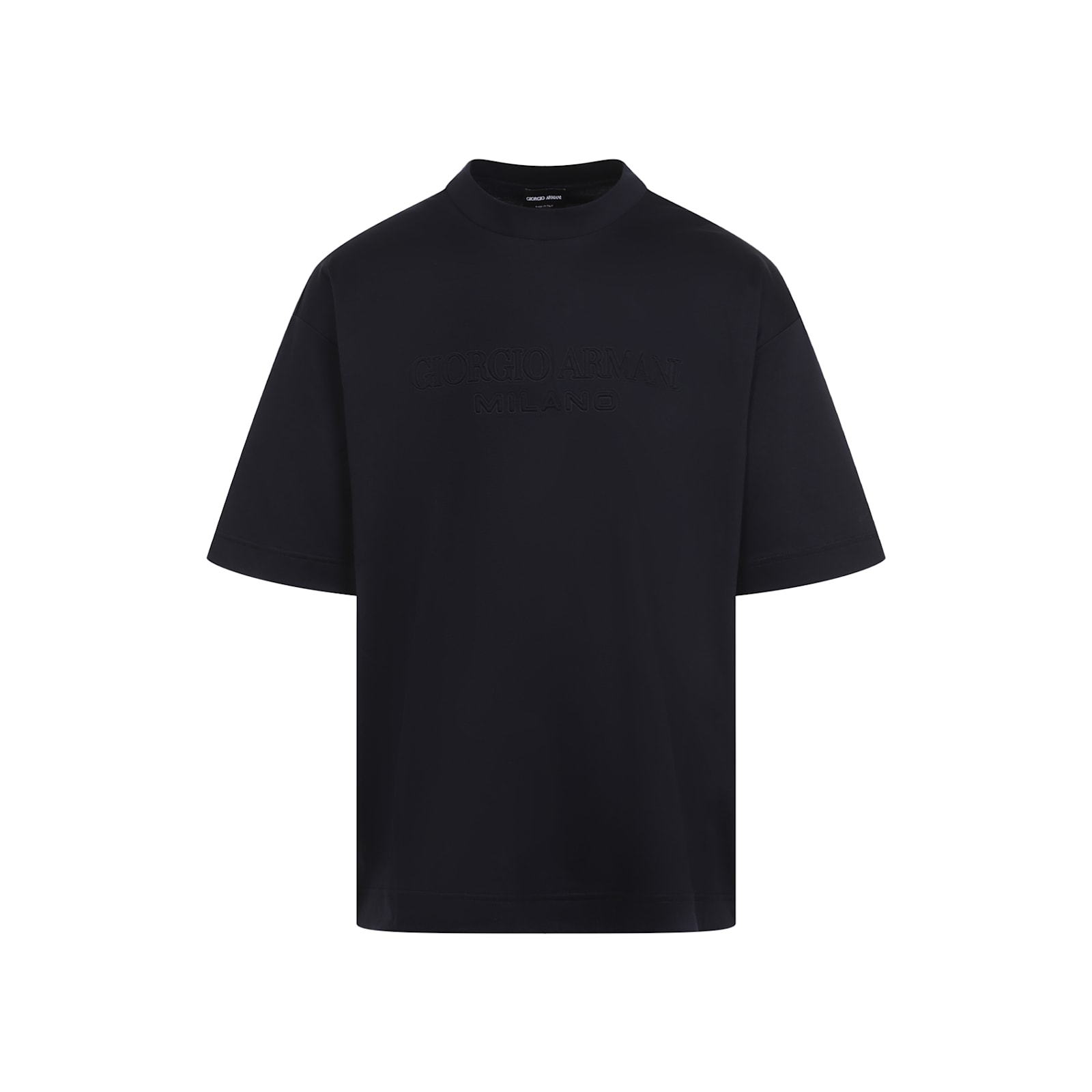 Giorgio Armani Mens Blue Navy Script Logo-embroidered Cotton-jersey T-shirt In Salute