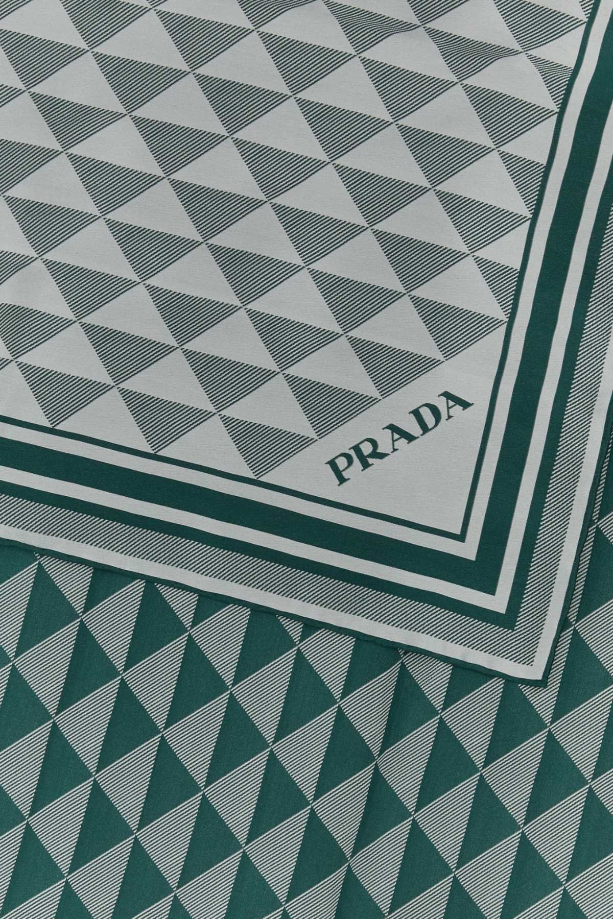 Prada Geometric Silk Scarf Fringed Edges In Gray