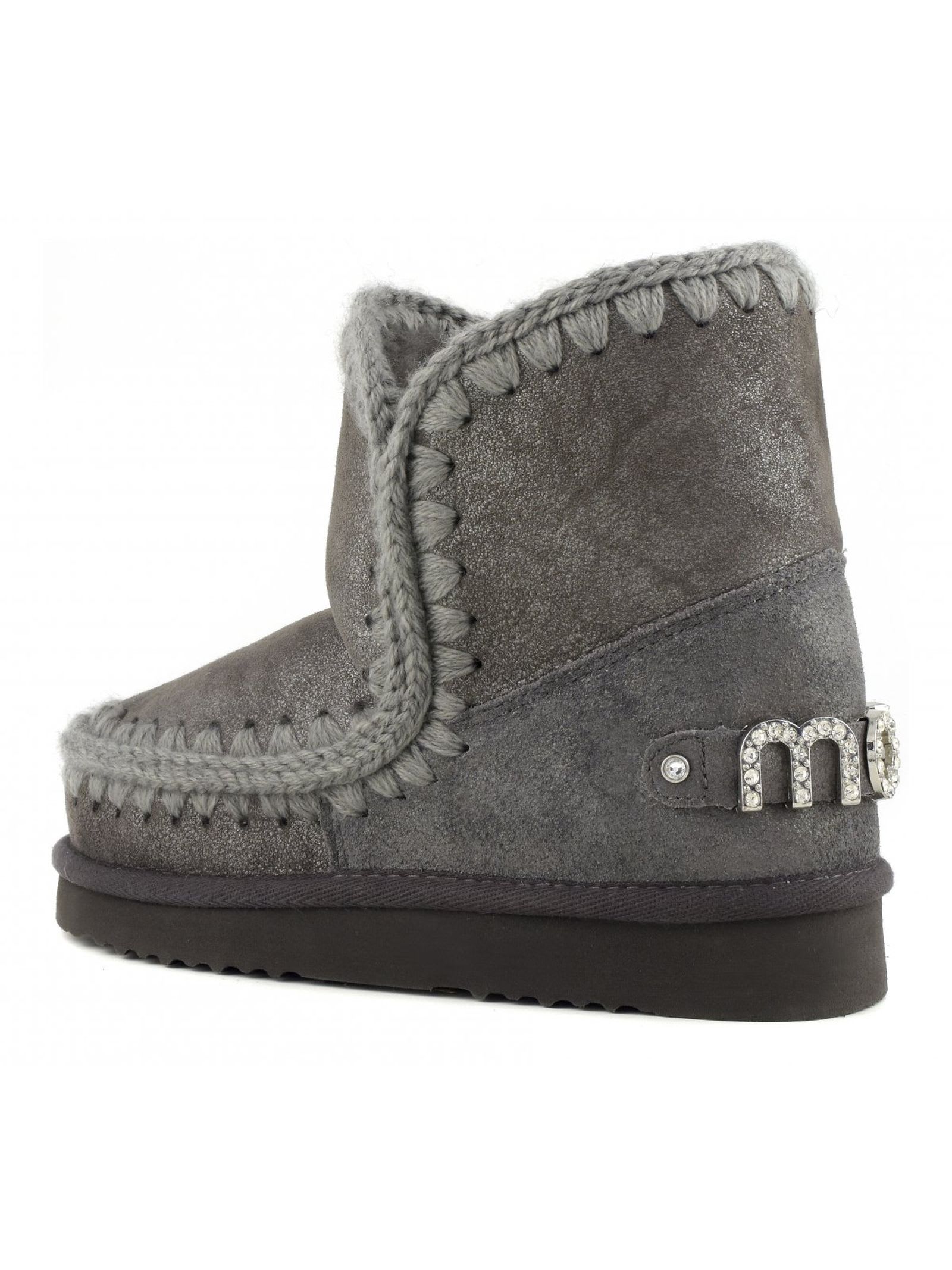 Mou Eskimo Rhinestone-logo Boots In Gray