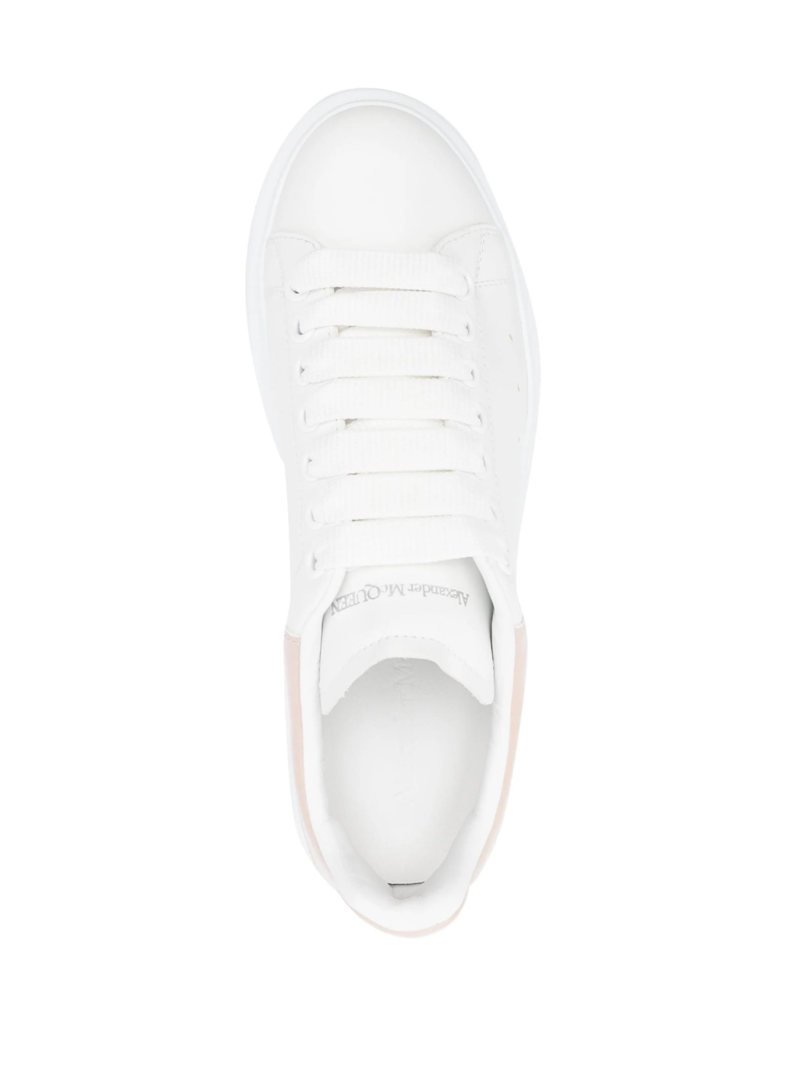 Shop Alexander Mcqueen White Oversized Sneakers With Powder Beige Shiny Spoiler