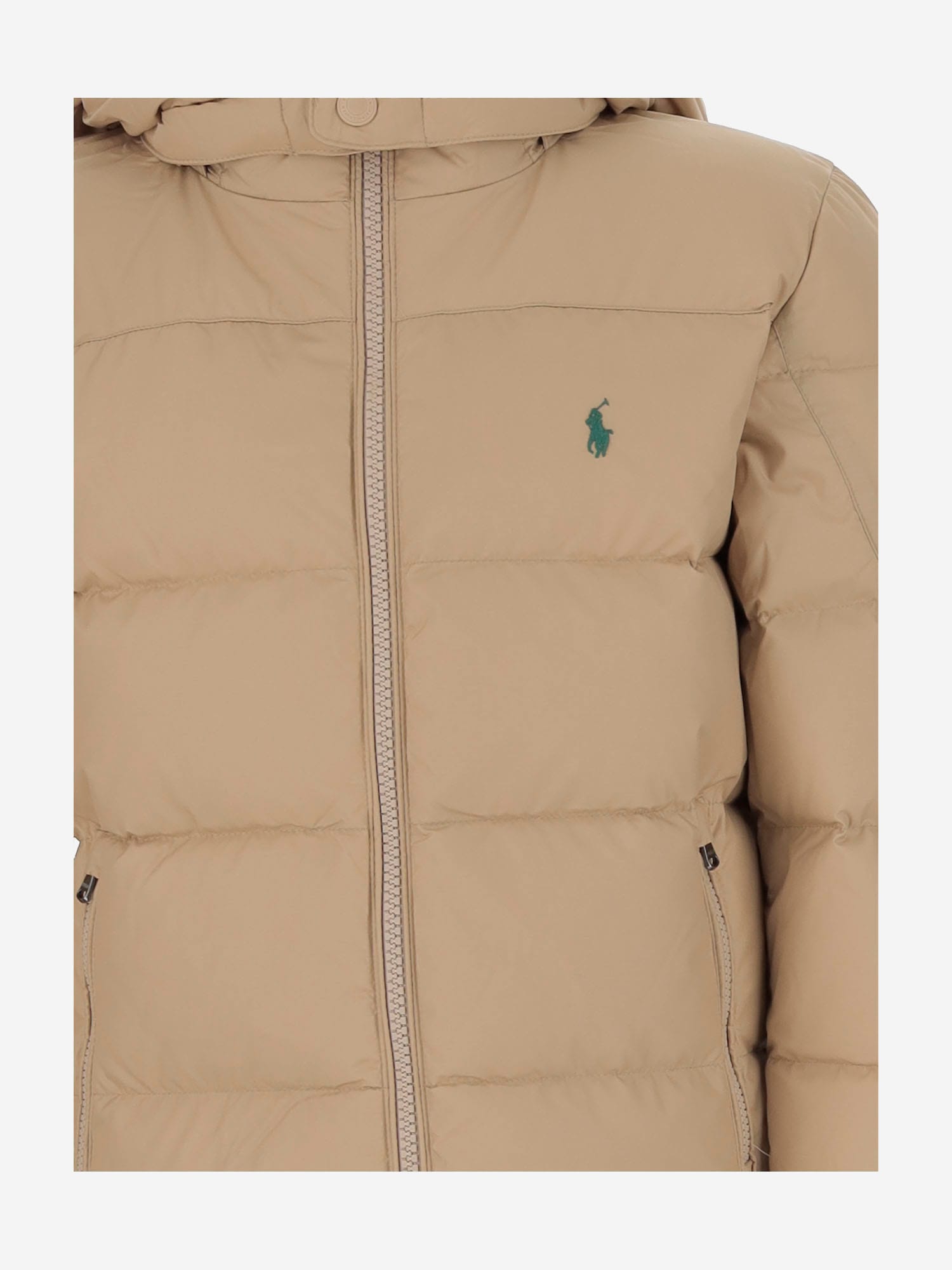 Polo Ralph Lauren Padded Down Jacket With Logo In Brown