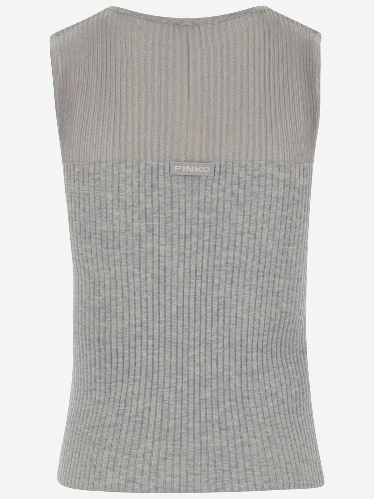 Pinko Wool Blend Tank Top With Logo In Grey