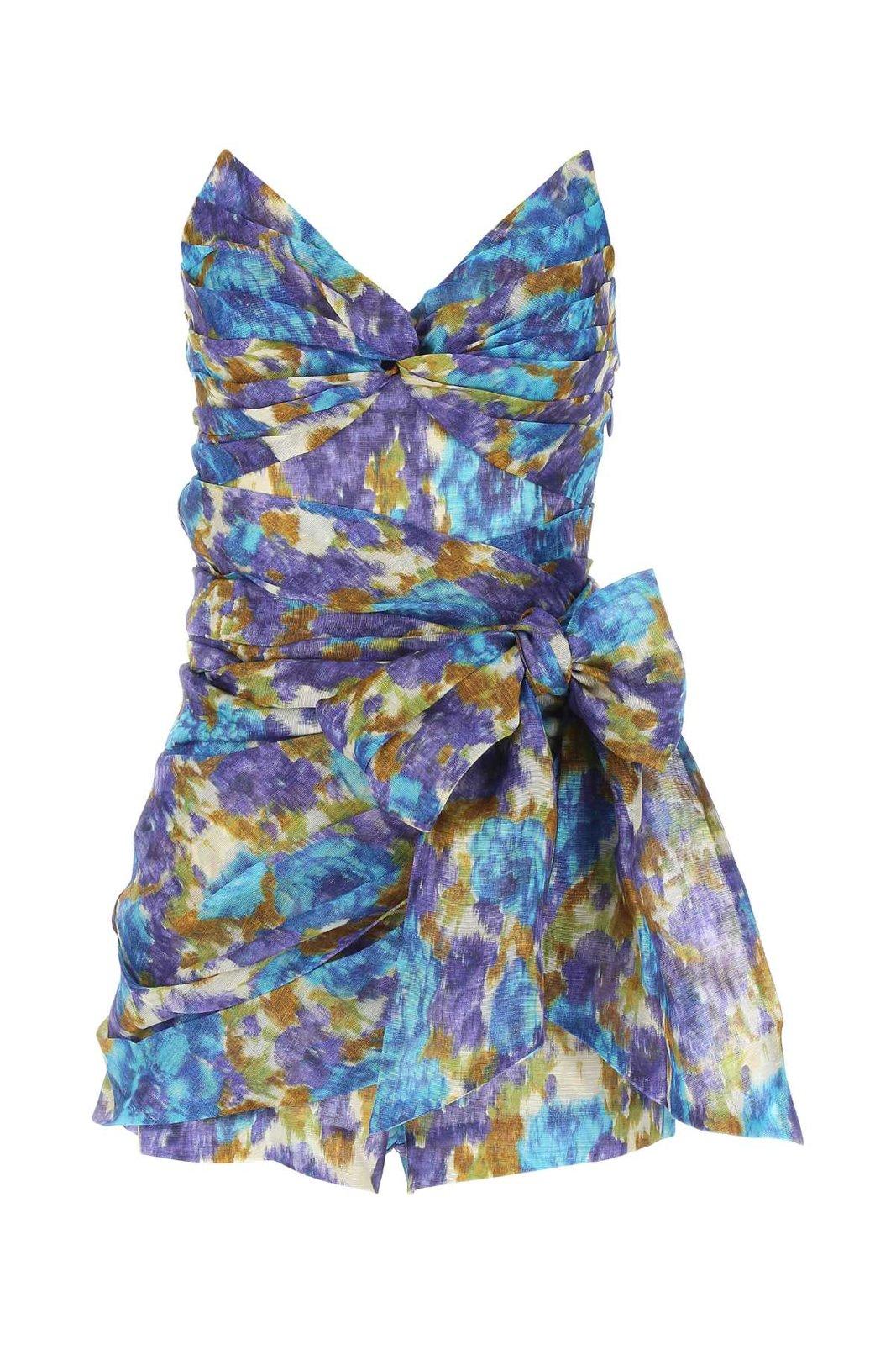 Zimmermann Floral-printed Knot Detail Mini Dress In Blue Ikat Floral