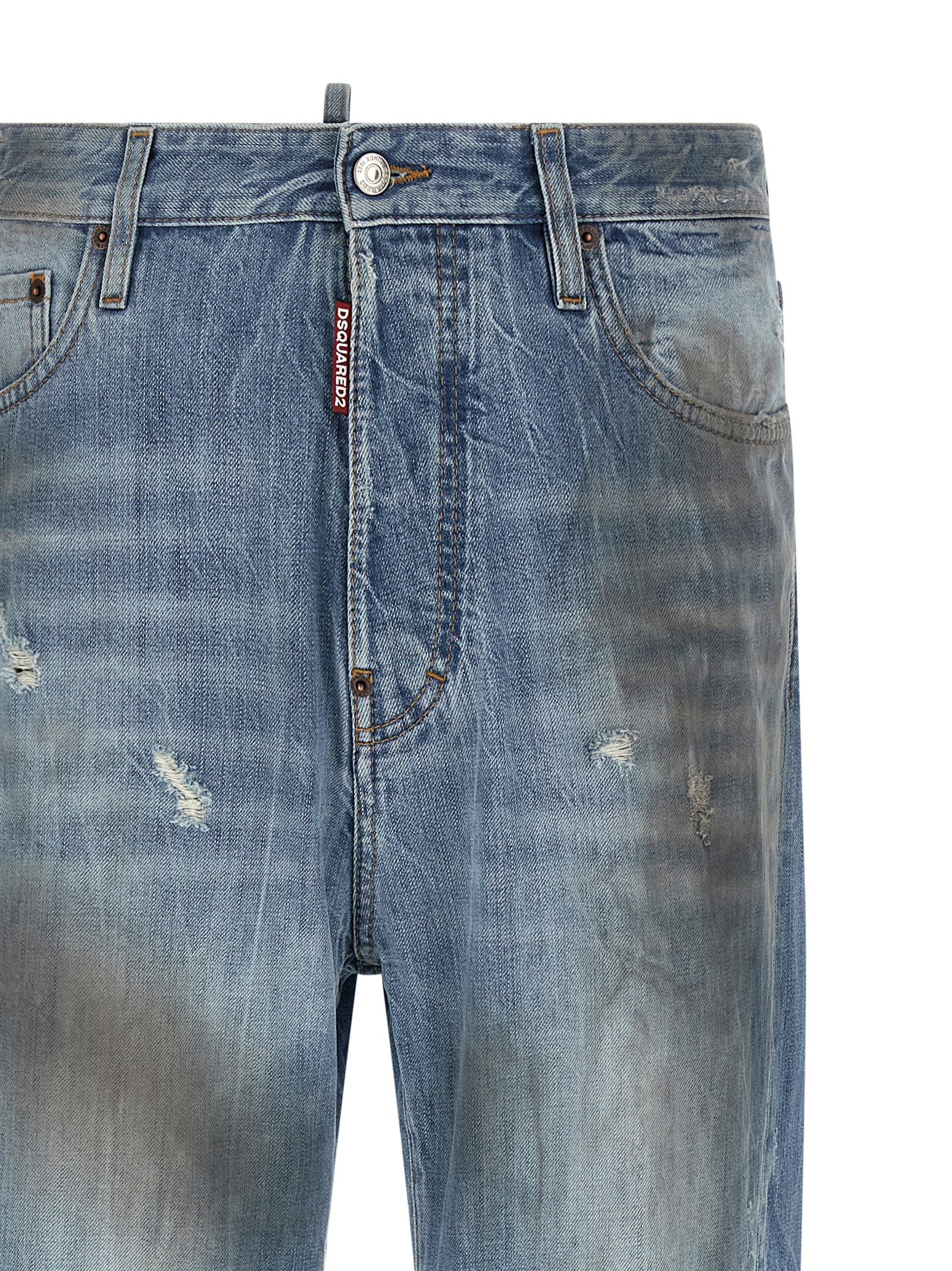 Dsquared2 Loose Twist Jeans Distressed Faded Five Pocket In Blue