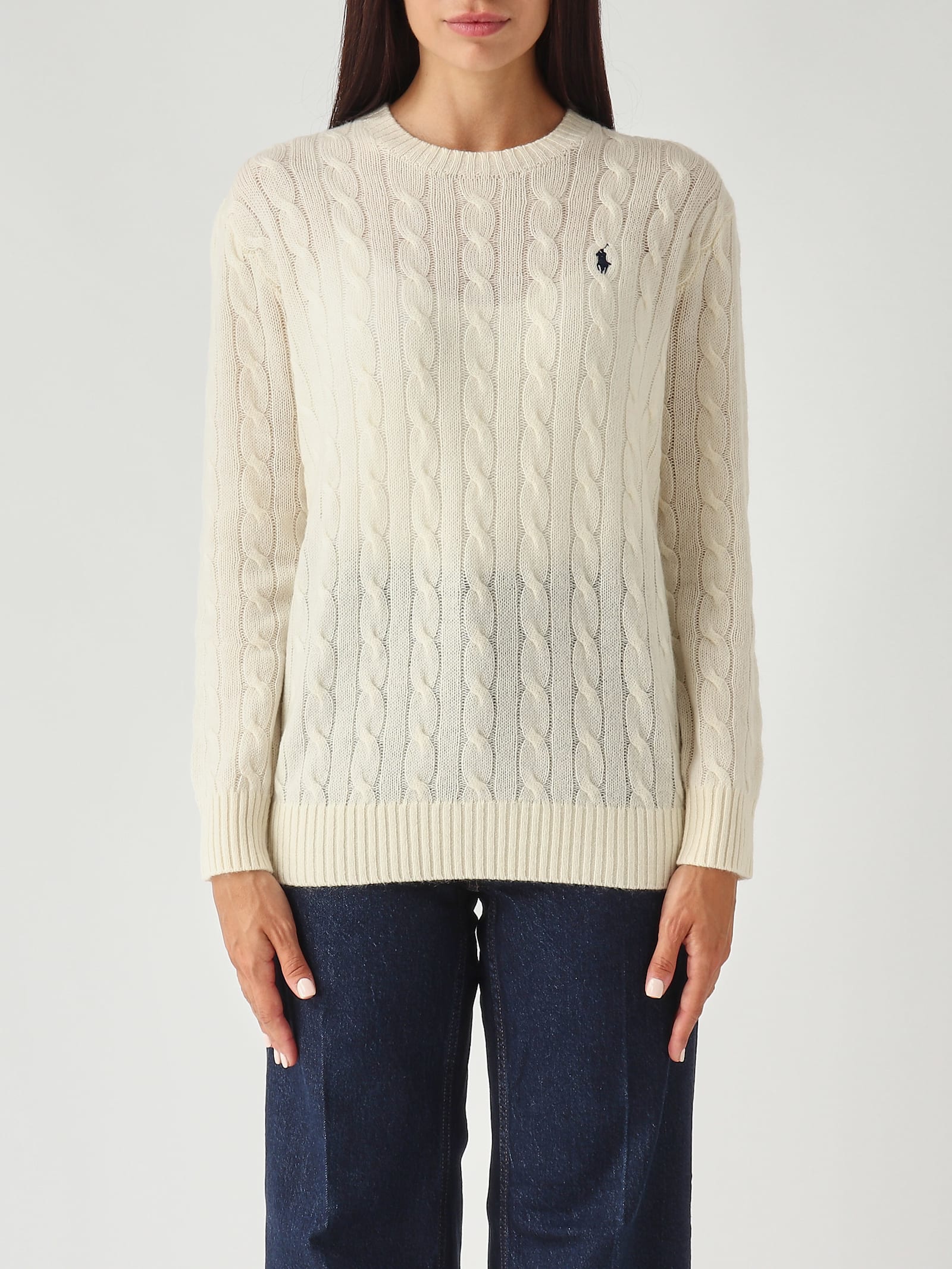 Polo Ralph Lauren Over-size Girocollo A Trecce In Lana E Cachemire Sweater In White