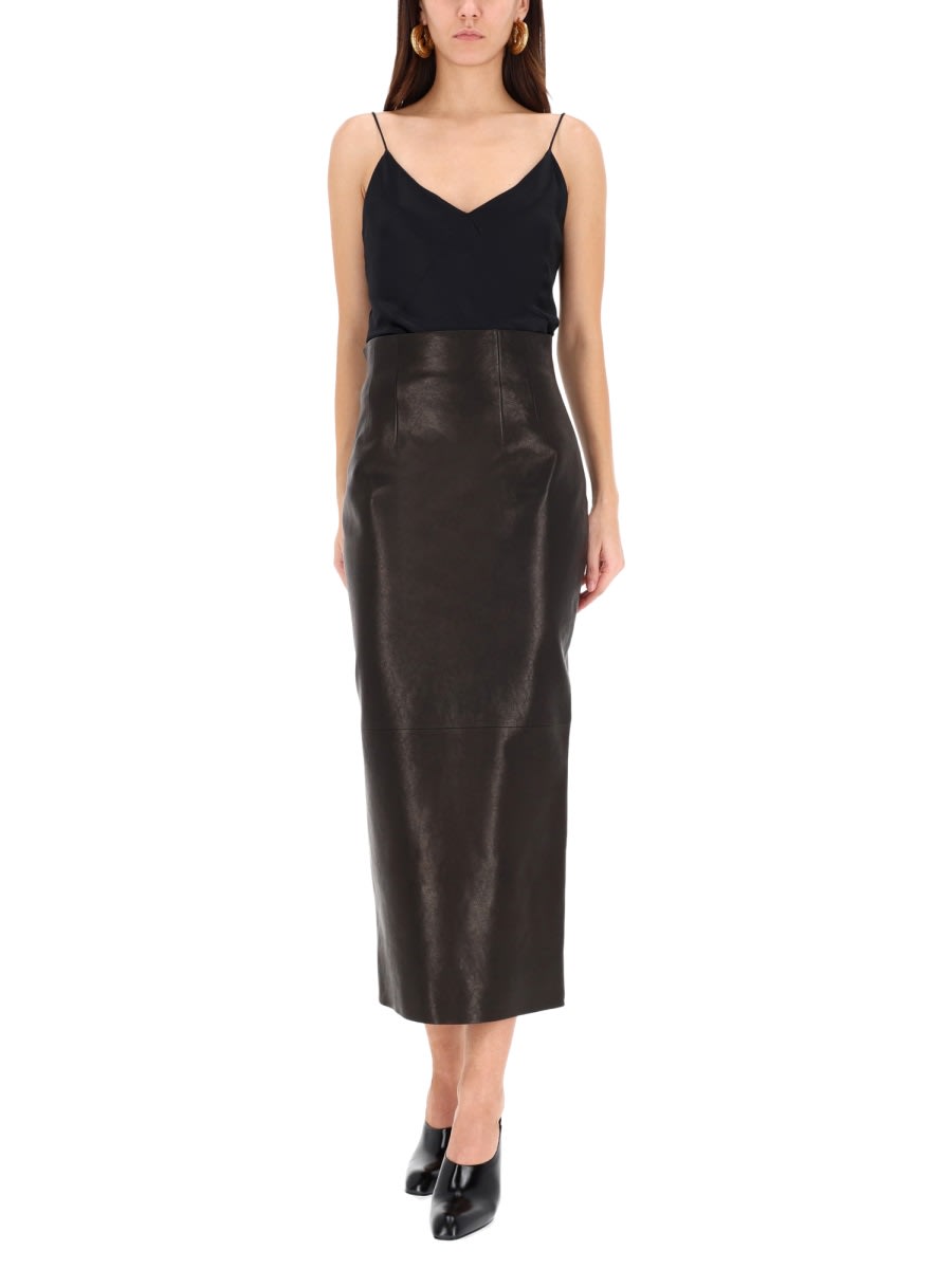 Khaite Midi-length Lamb Leather Skirt With High Waist In Black