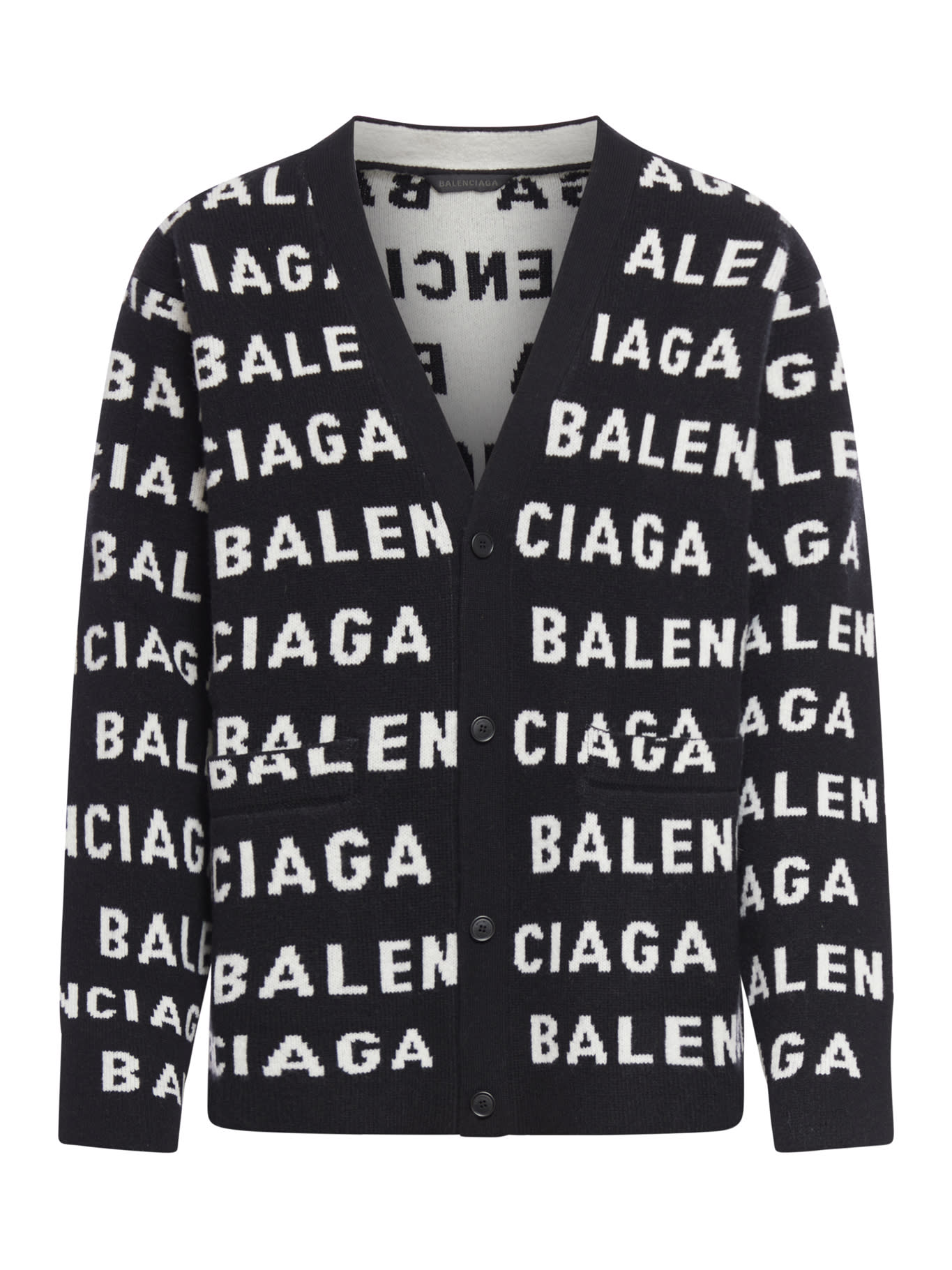 Shop Balenciaga All-over Cardigan Wool Logo Horizontal Knit In Black White