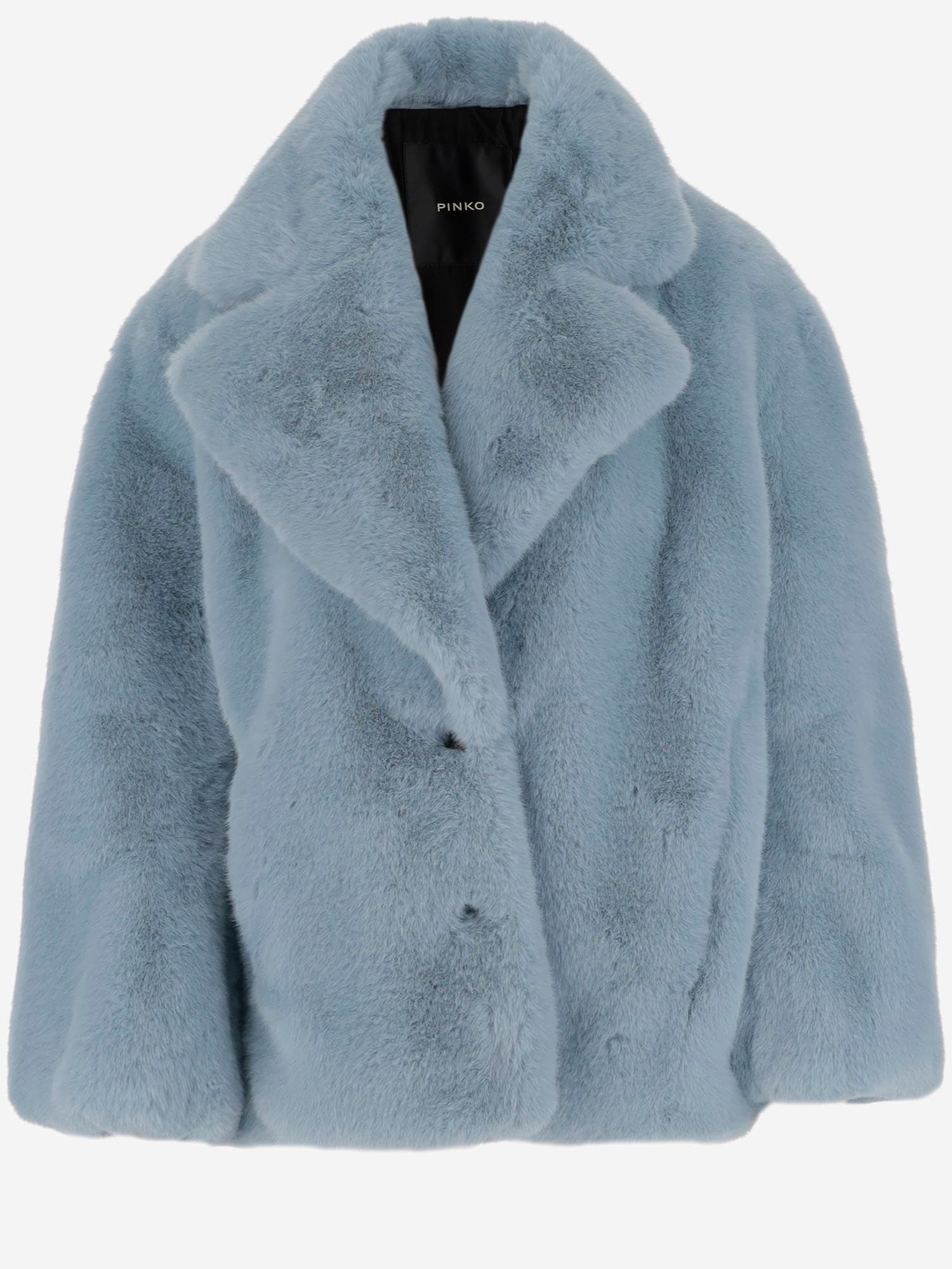 Shop Pinko Short Fur Effect Caban Coat In Blue