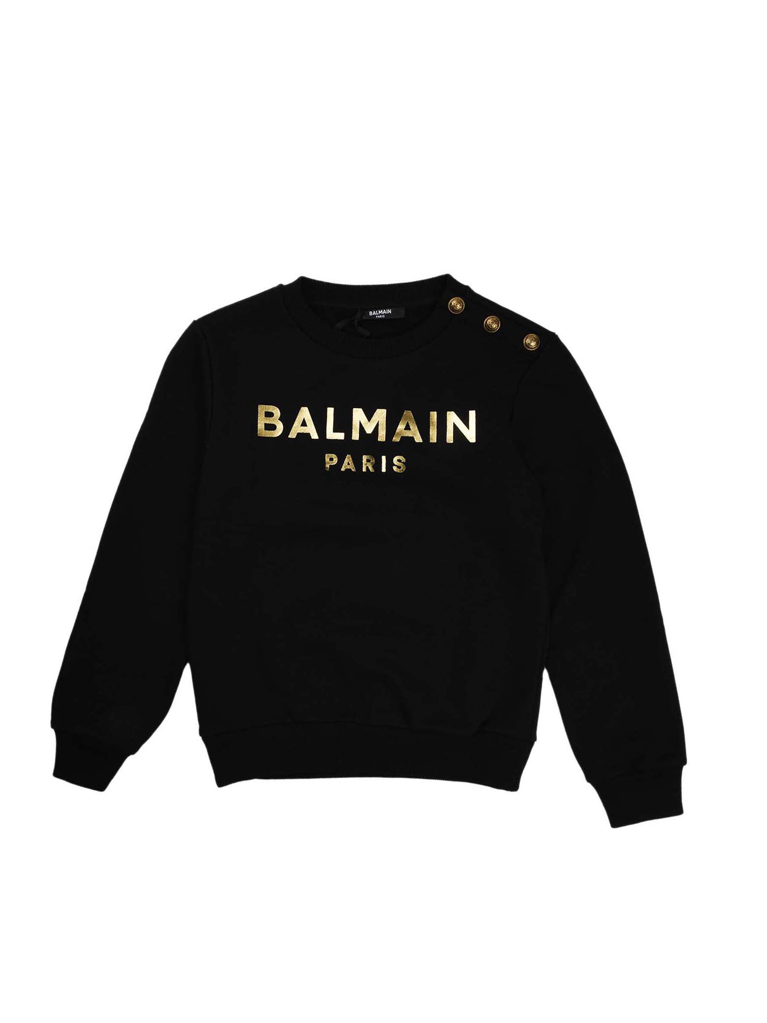 Balmain Black Sweatshirt With Writing And Gold Buttons