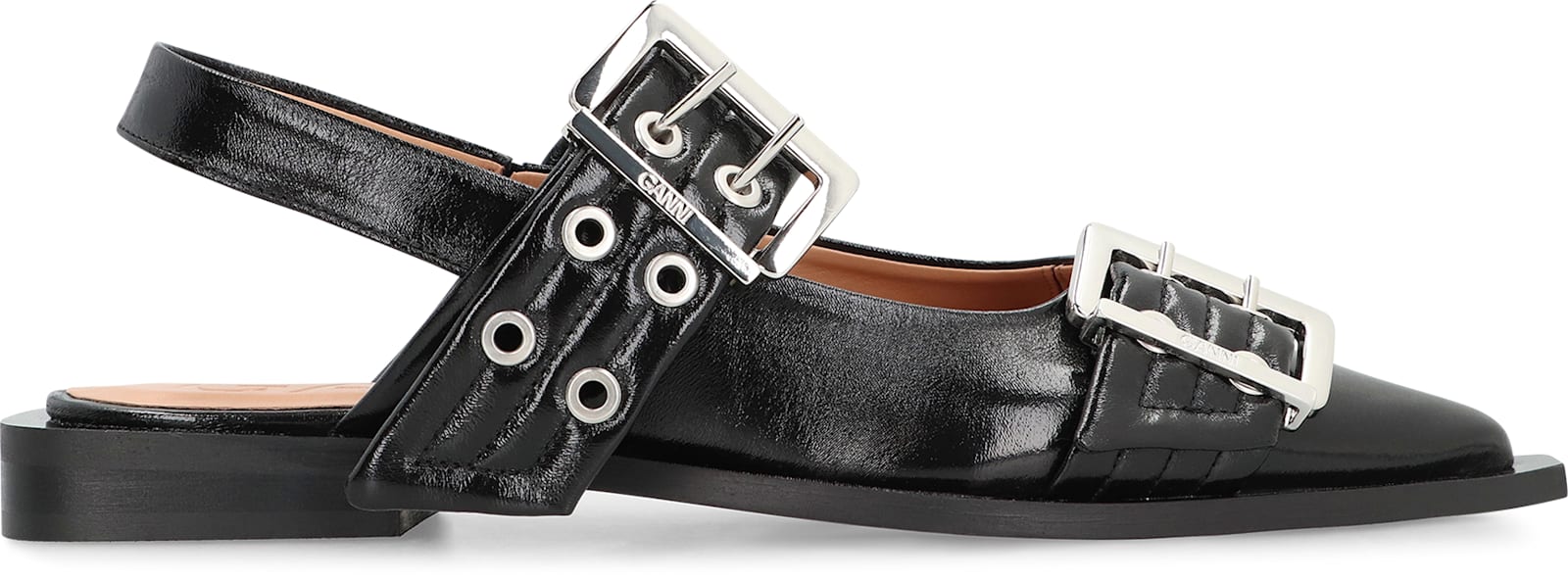 Ganni Feminine Buckle Faux Leather Slingback Pumps In Black