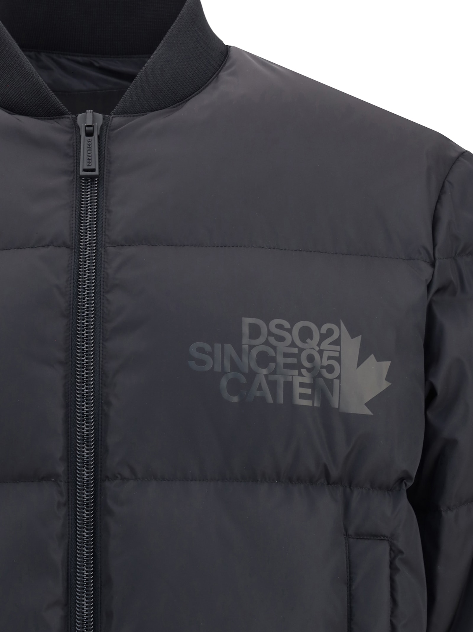 Dsquared2 Classic Black Puffer Bomber Jacket With Ribbed Cuffs In Black