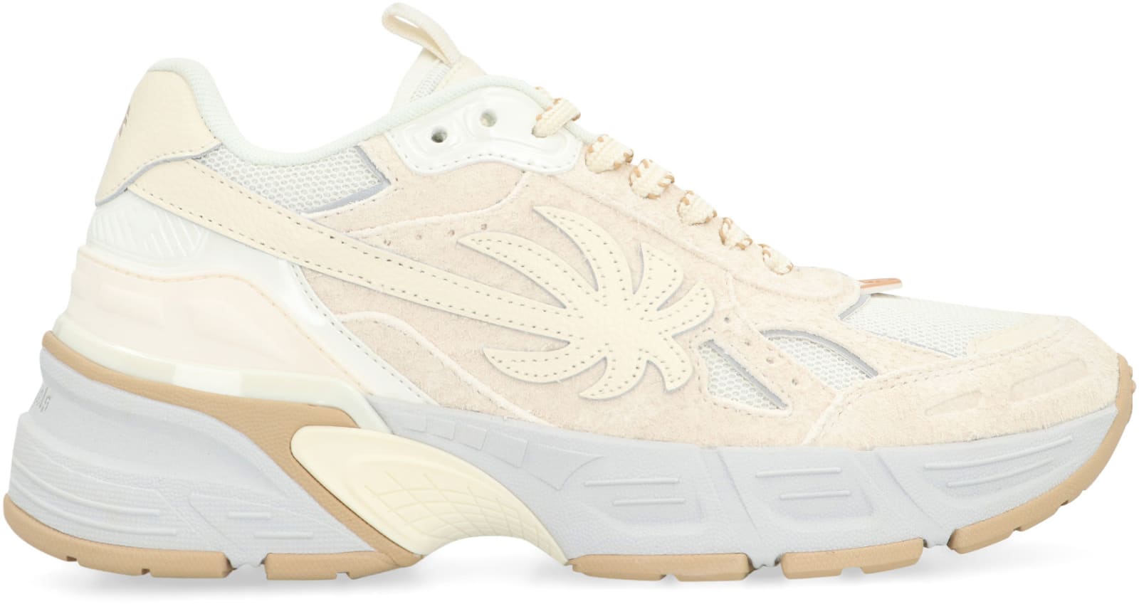 Shop Palm Angels Leather And Fabric Low-top Sneakers In Beige Beige (beige)