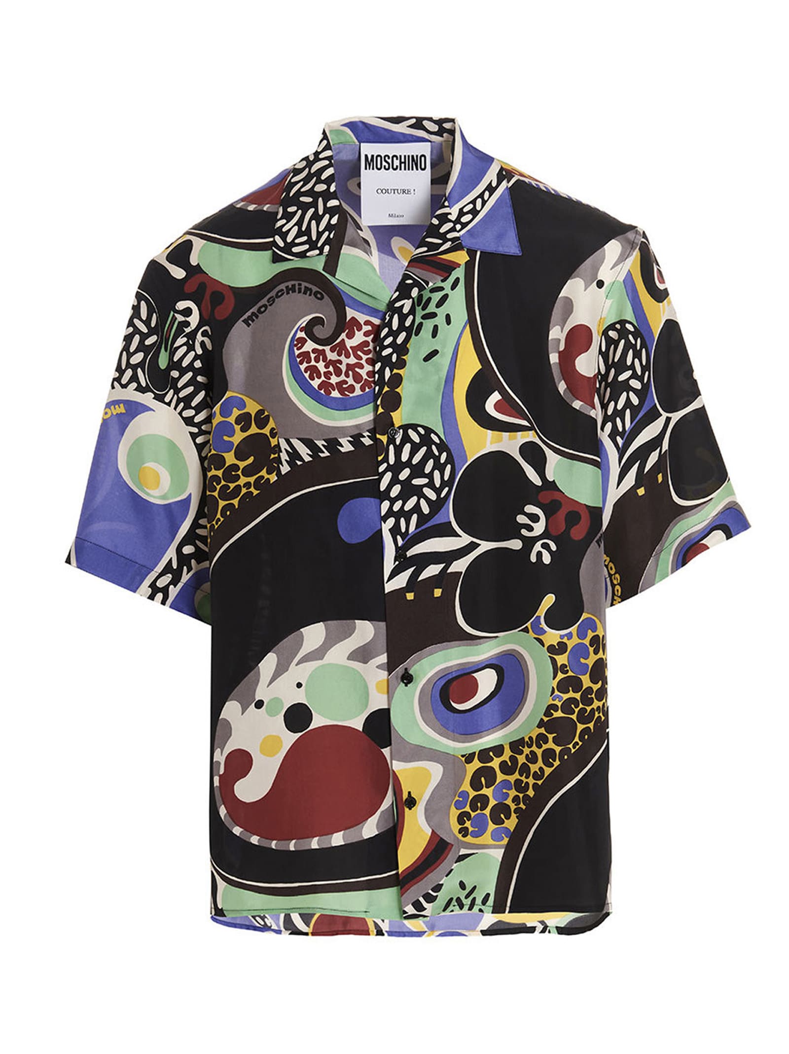 Moschino Graphic-print Cuban Shirt In Black