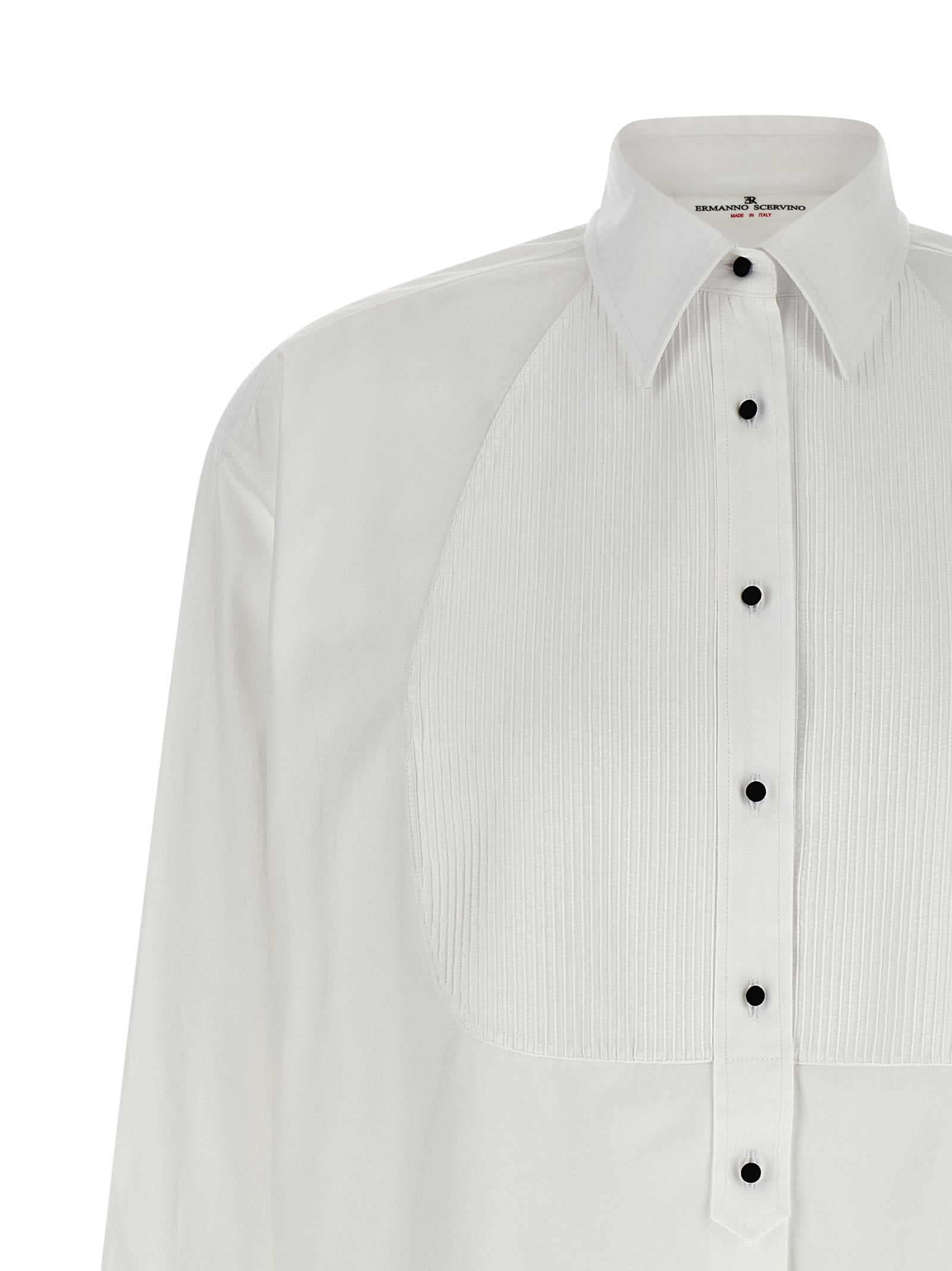 Ermanno Scervino Contrast Plastron White Tuxedo Shirt With Covered Button Closure In White