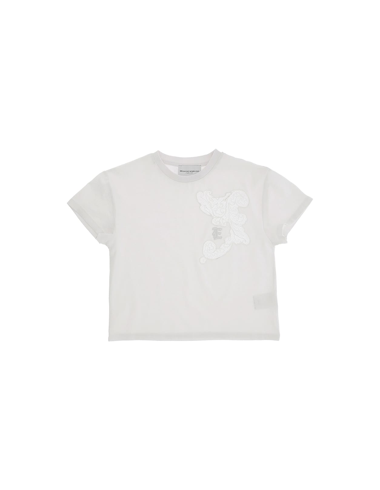 Shop Ermanno Scervino Junior White T-shirt With Lace Appliqué