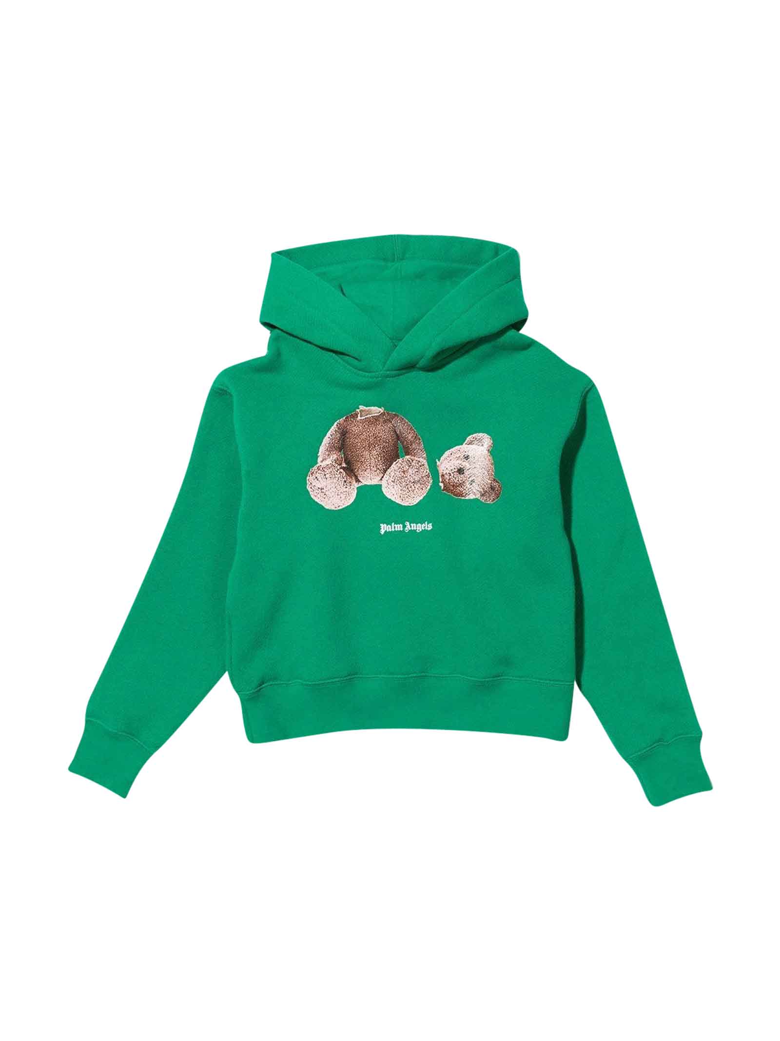 Palm Angels Green Hooded Sweatshirt With Palm Angels Print