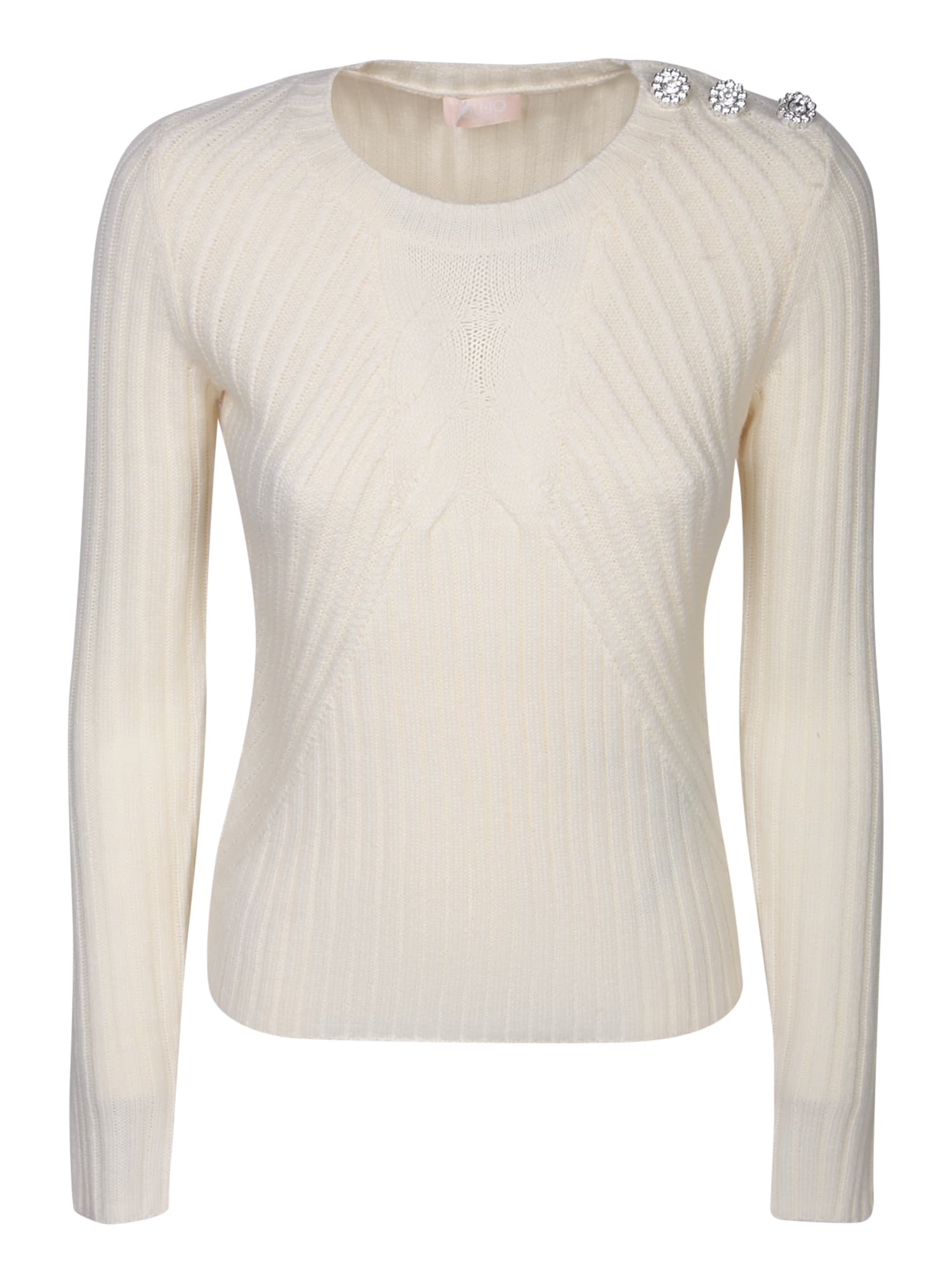 Shop Liu •jo Jewelled Buttons On The Shoulder White Pullover By Liu Jo