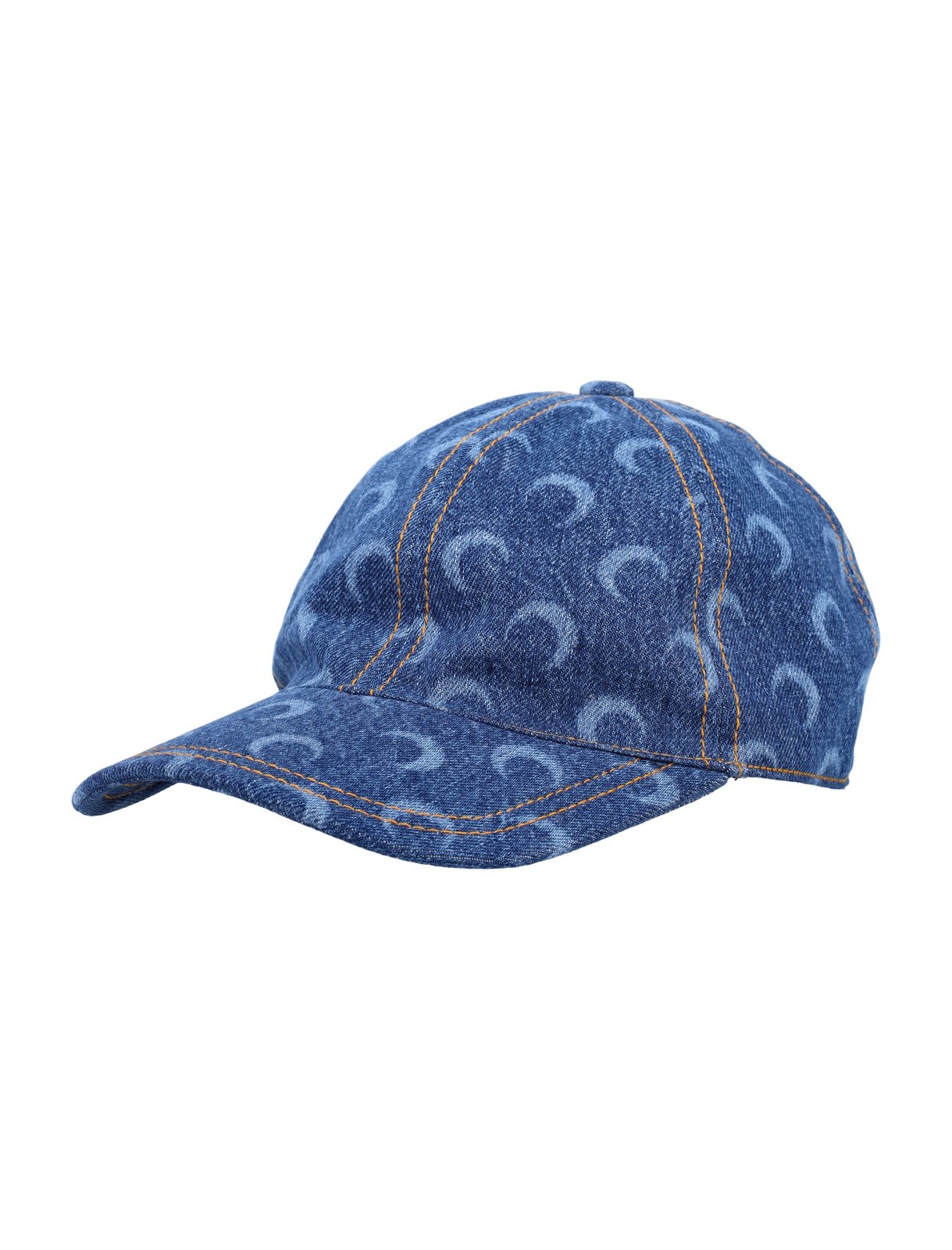 Shop Marine Serre All-over Crescent Moon Printed Denim Baseball Cap In Blu