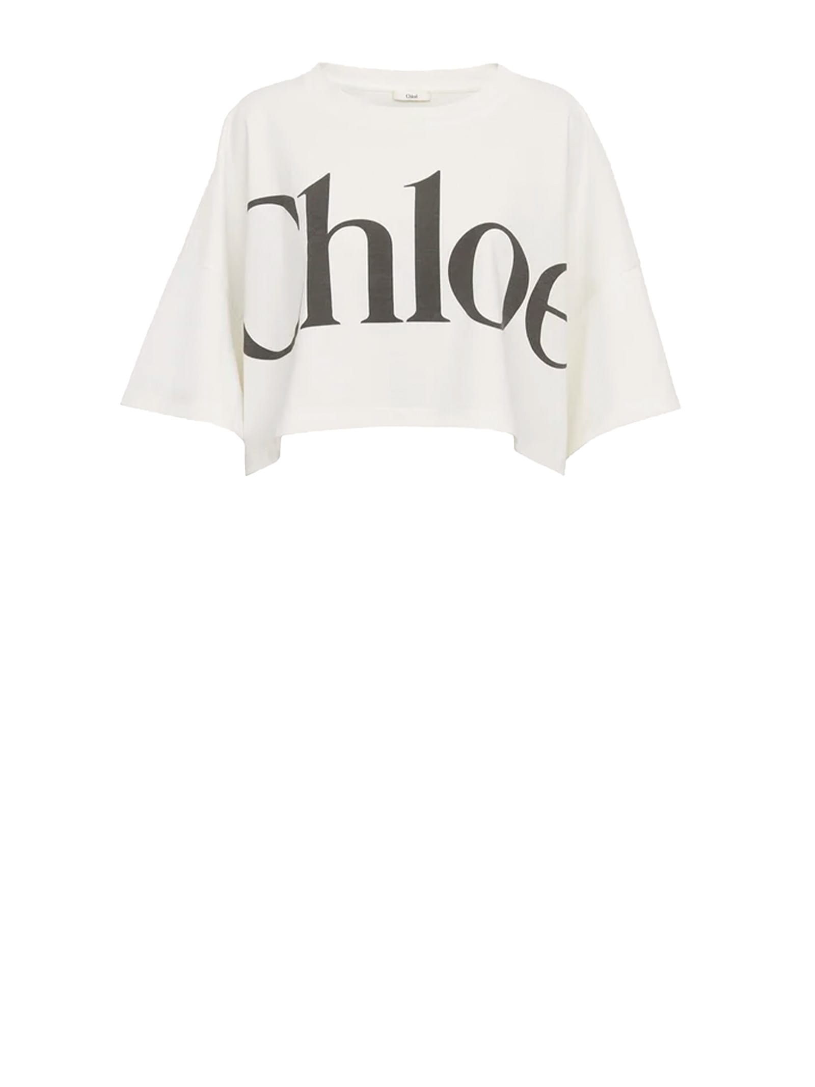 Chloé Logo Print Cropped T-shirt In White