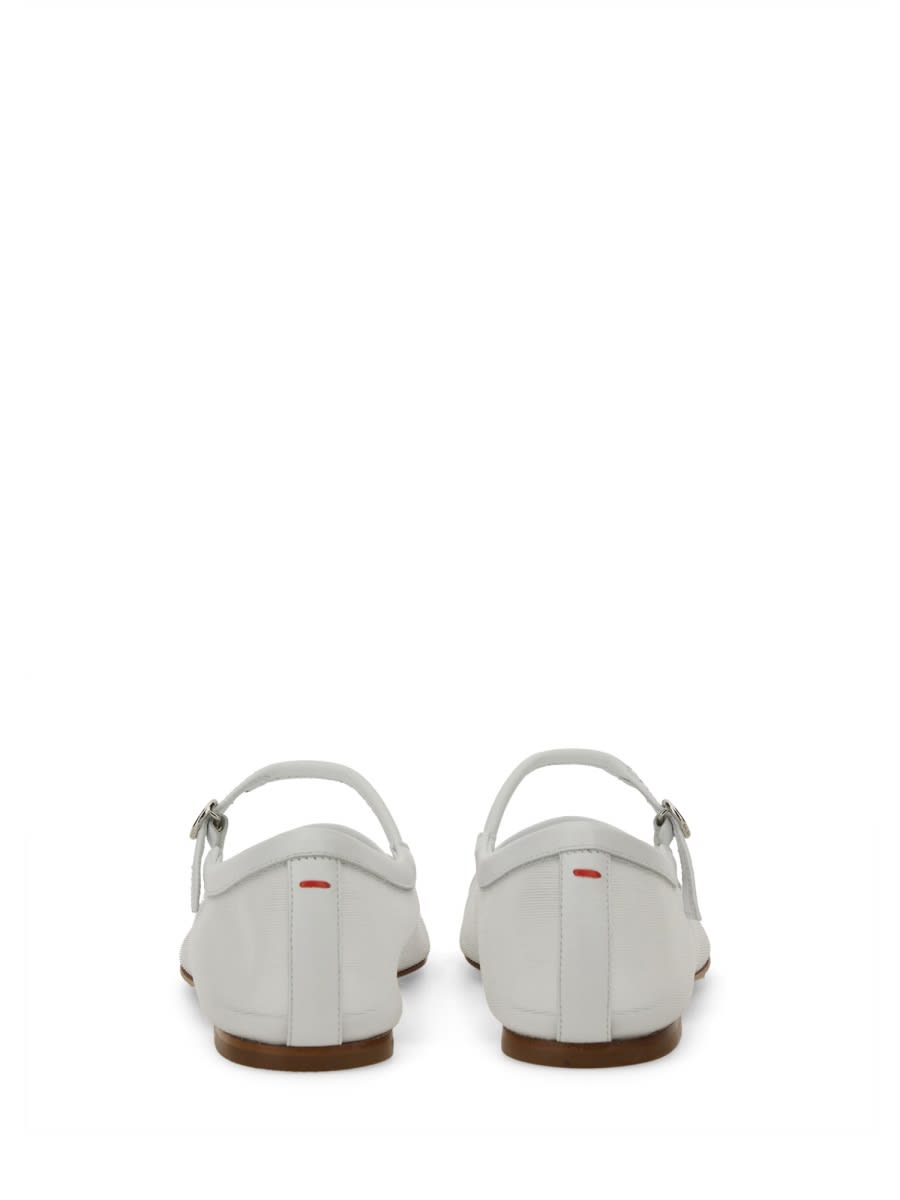 Aeyde Round Toe Ballerina Shoes With Contrast Piping In White