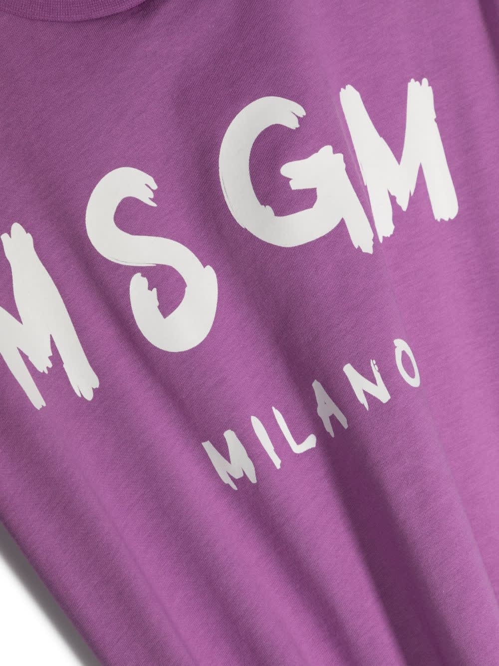 Shop Msgm Logo T-shirt In Lilla