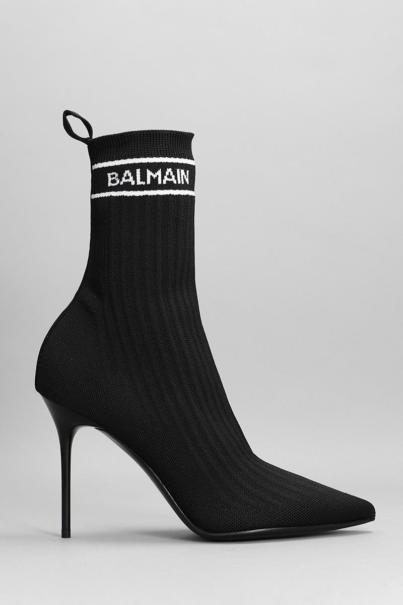 Balmain High Heels Ankle Boots In Black Polyamide