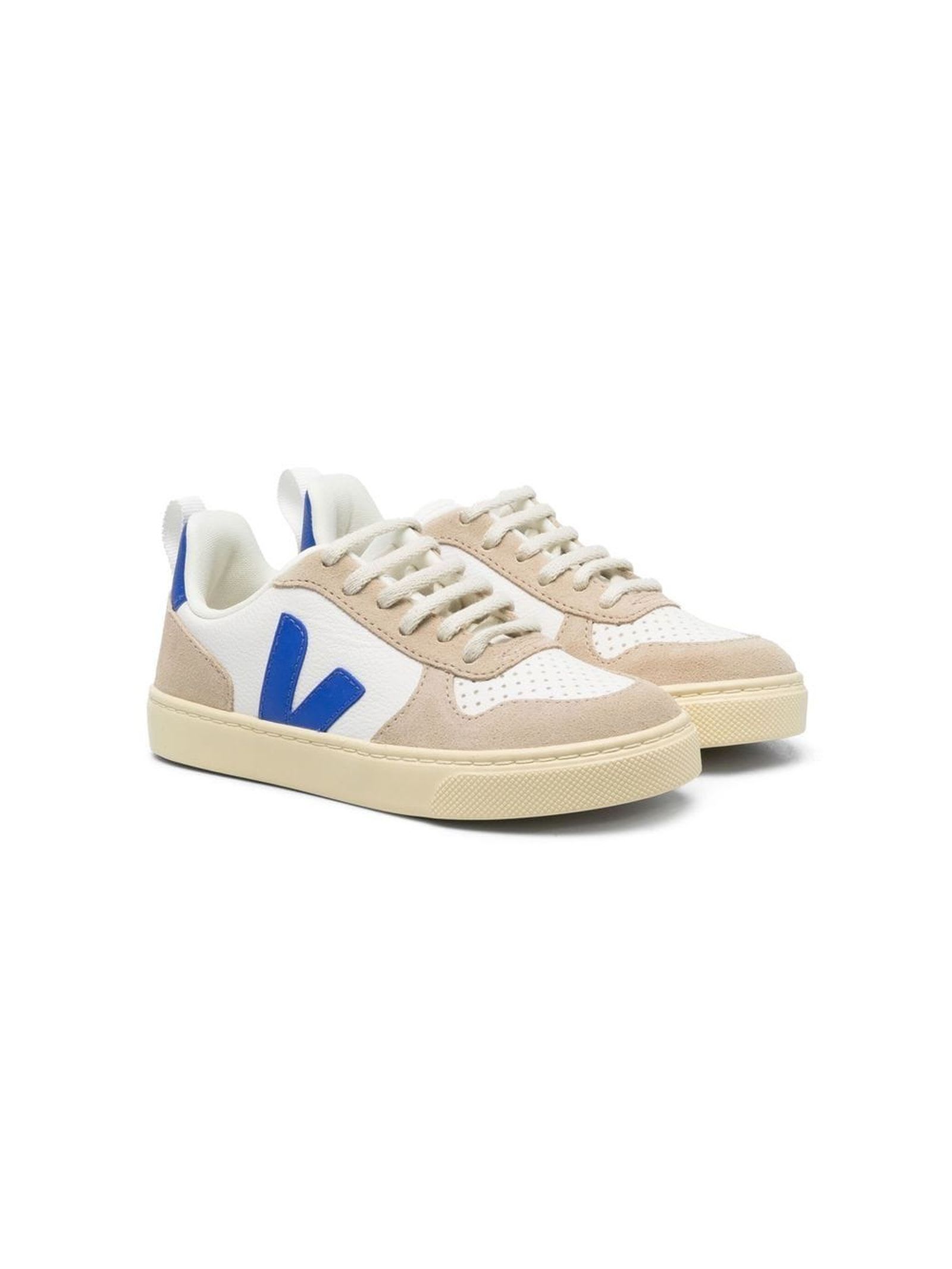 Veja Kids' White Fabric Sneakers In Bianco+bluette