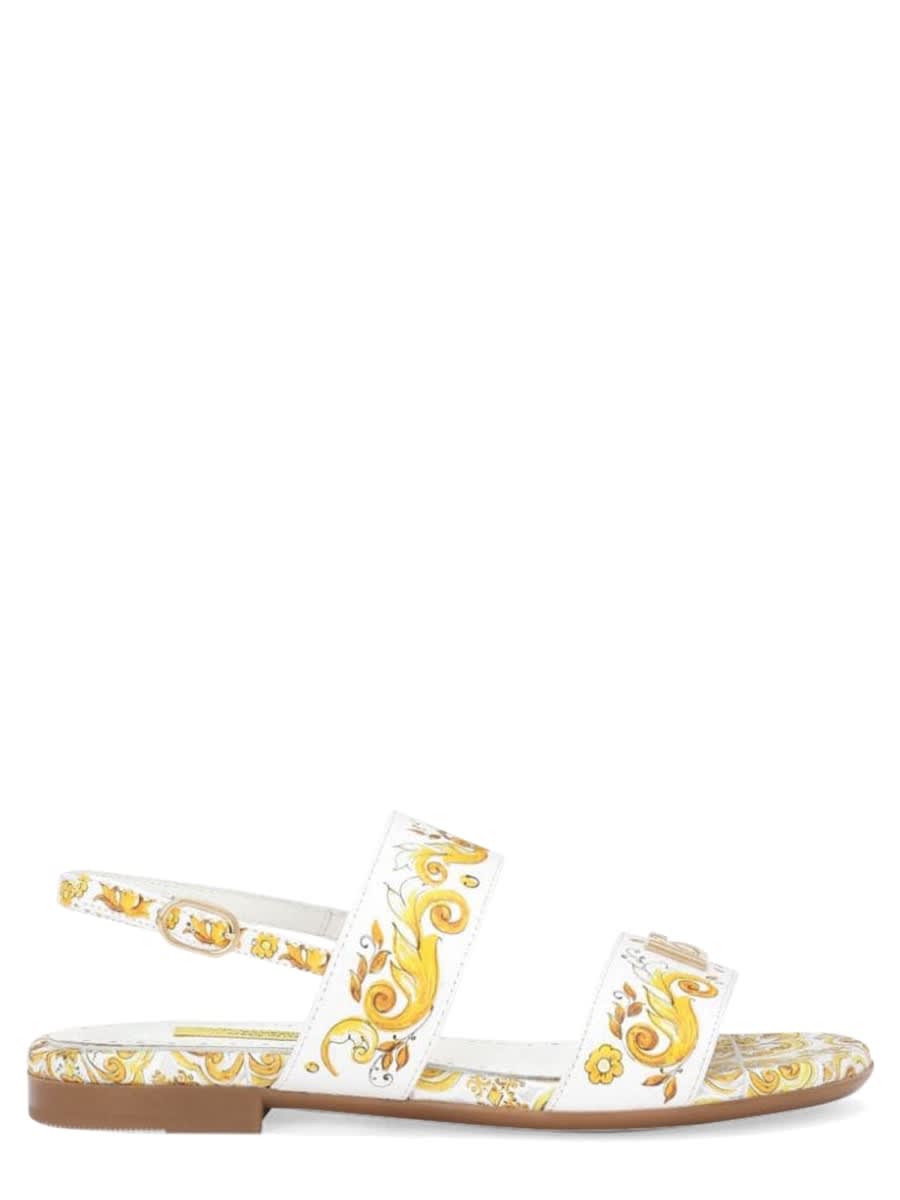 Dolce & Gabbana Printed Leather Sandals In Yellow