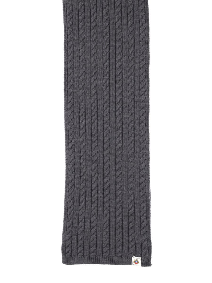 Bally Cozy Cable Knit Scarf With Ribbed Edges In Gray