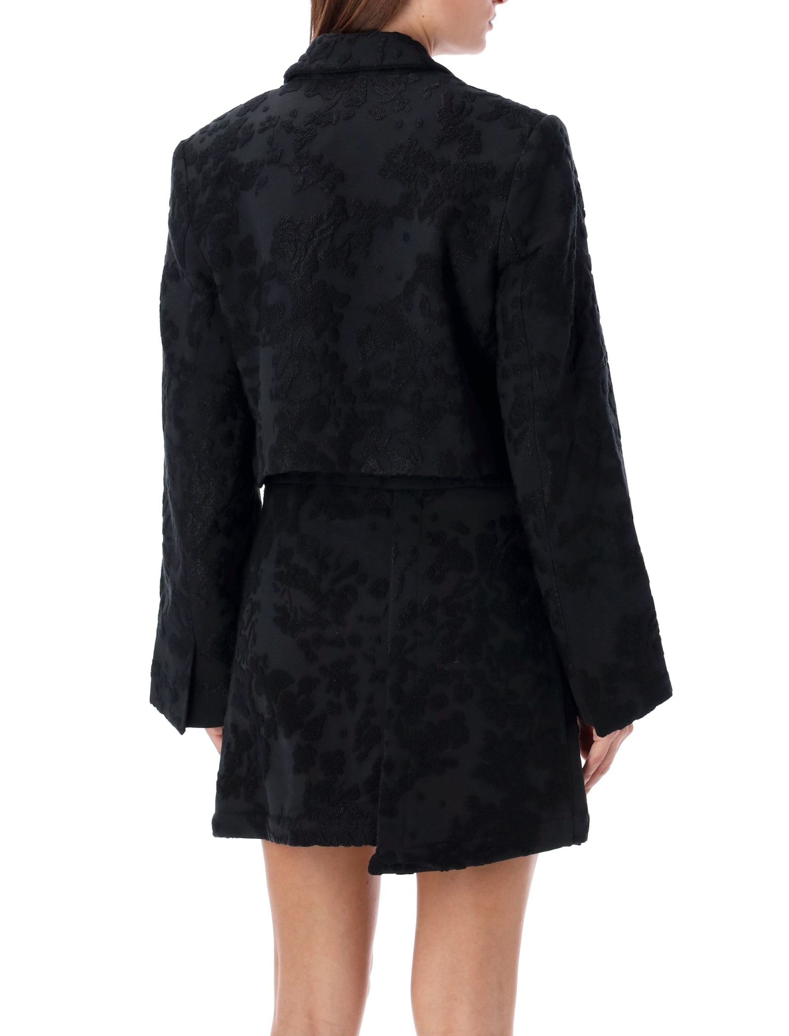 Shop Ganni Cropped Blazer Jacquard In Black