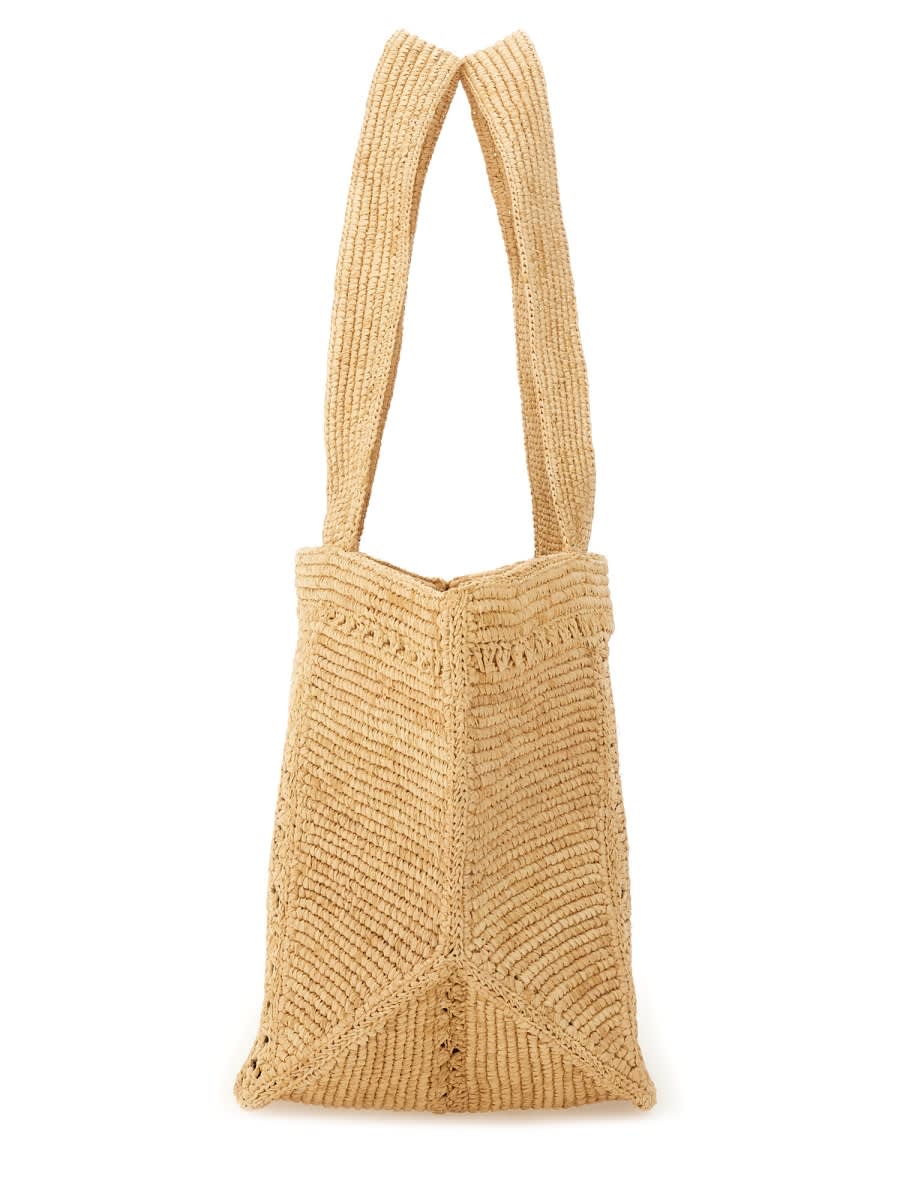 Patou Structured Raffia Tote Bag With Intricate Detailing In Brown