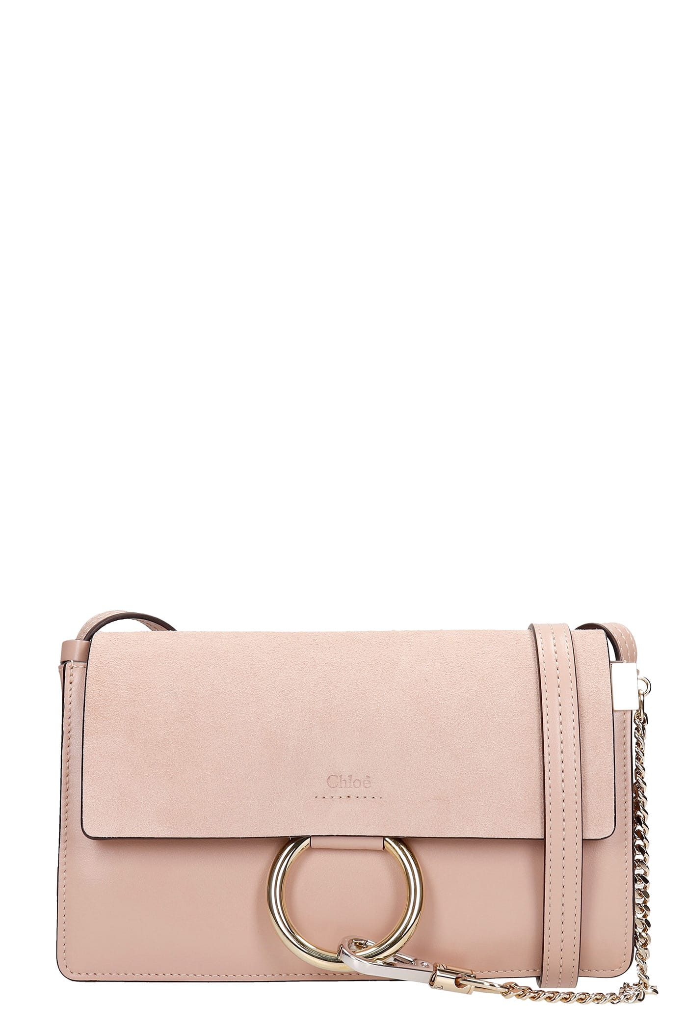 CHLOÉ FAYE SHOULDER BAG IN ROSE-PINK SUEDE AND LEATHER,CHC21SS127A376K6