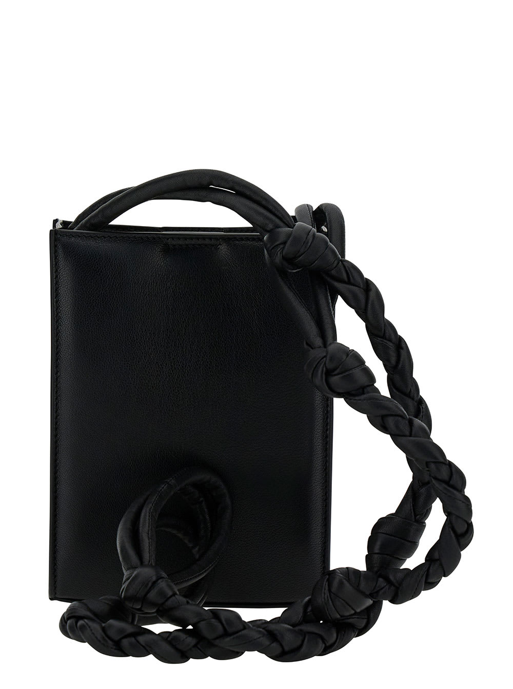 Shop Jil Sander Tangle Small Black Shoulder Bag With Embossed Logo In Leather Man