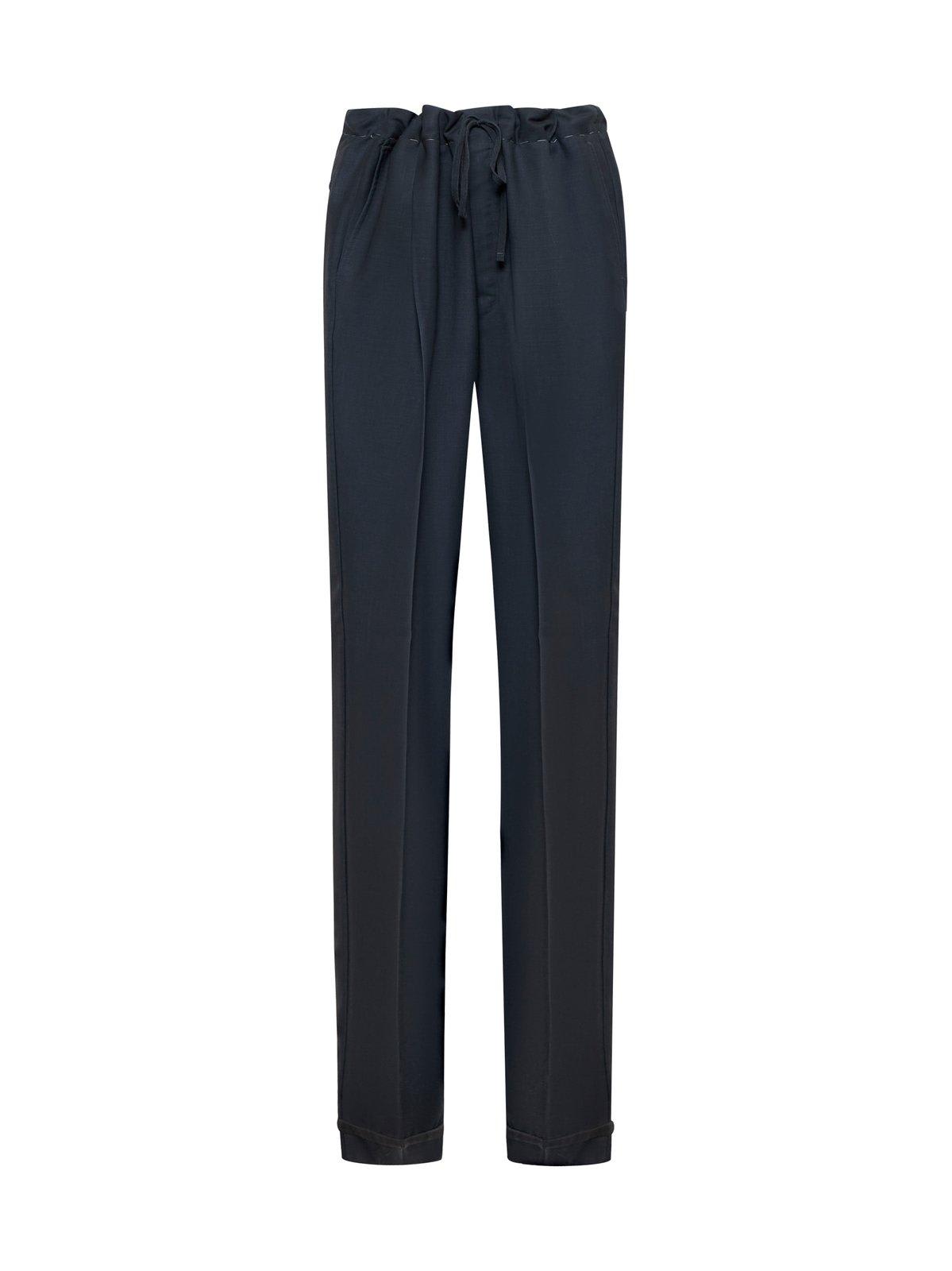 Shop Maison Margiela Drawstring Straight-leg Trousers In Grey