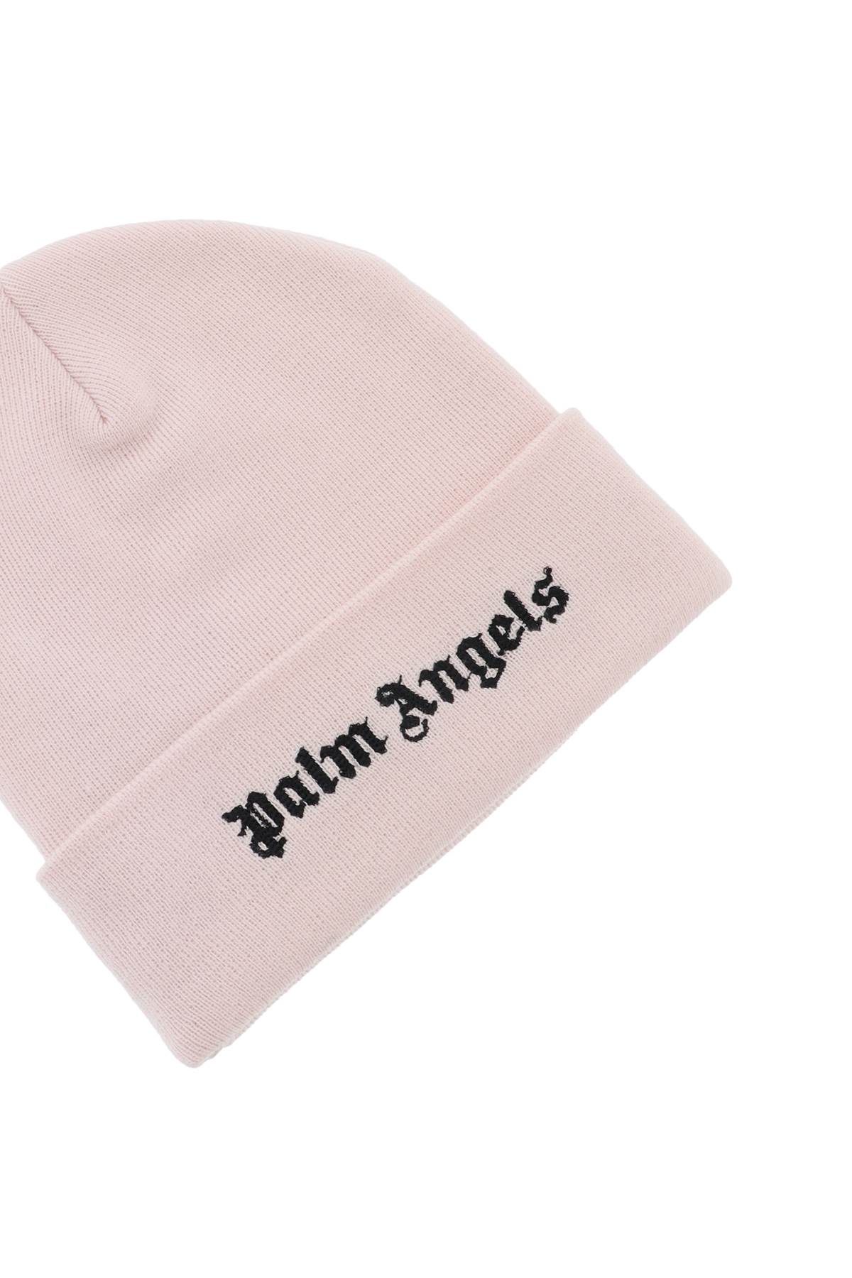 Shop Palm Angels Beanie With Logo In Butter Black (pink)