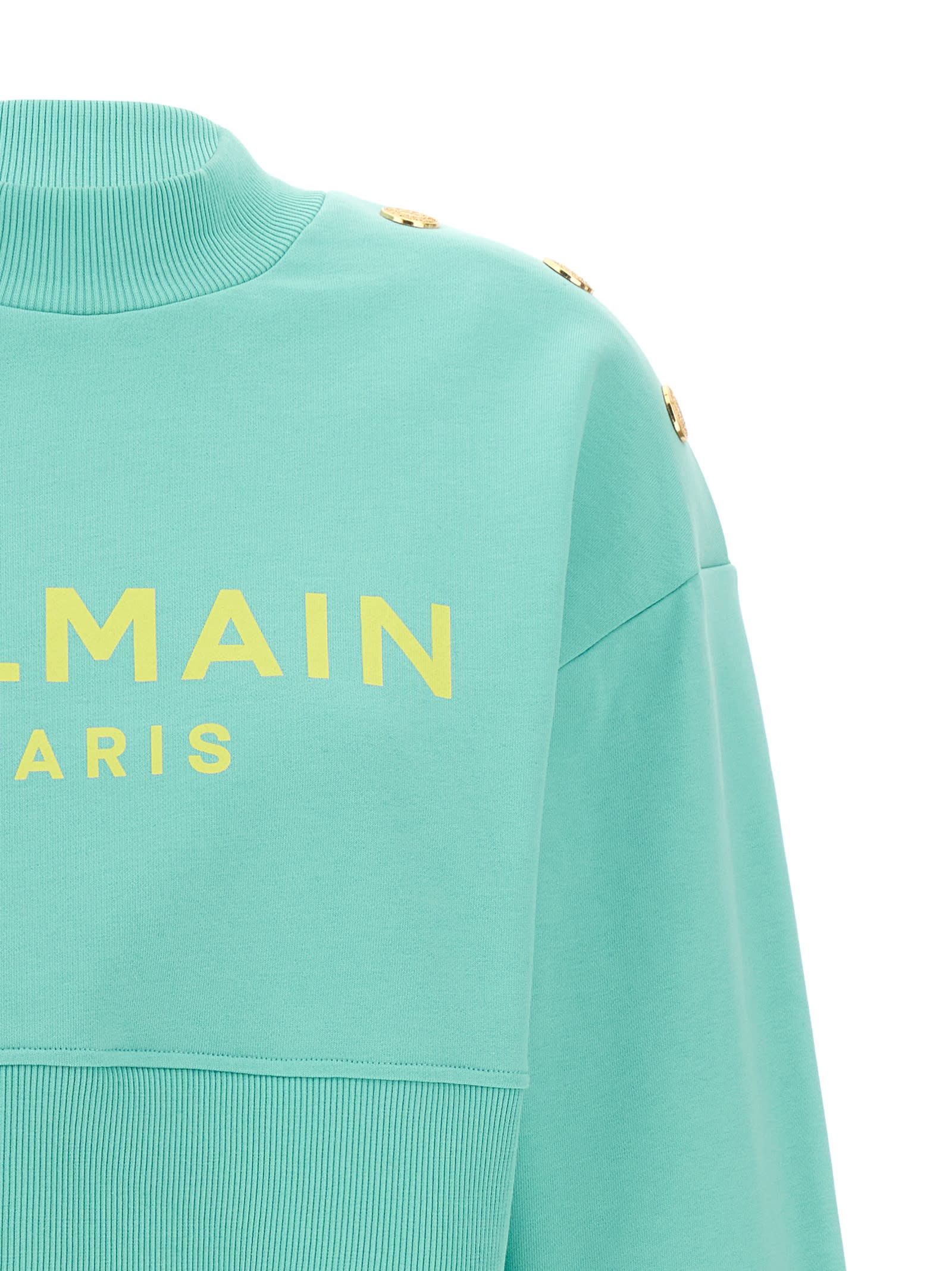 Shop Balmain Cropped Sweatshirt In Light Blue