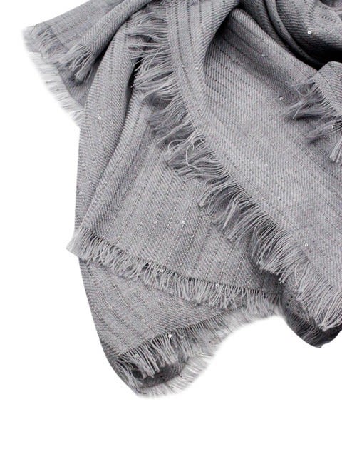 Shop Fabiana Filippi Wool Scarf Embellished With Micro Sequins With Fringes On The Sides Measuring 175 X 160 Cm In Grey