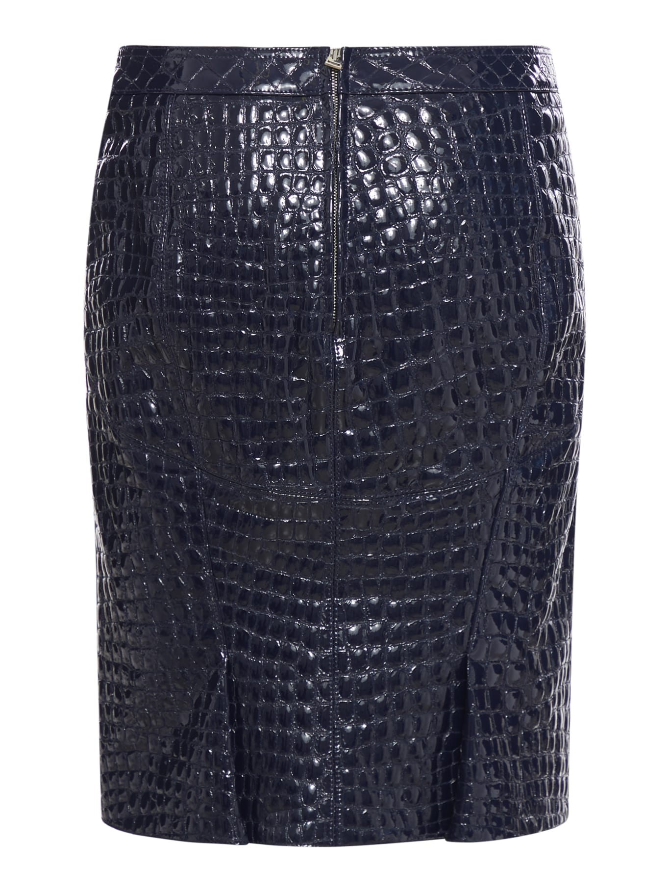 Shop Tom Ford Glossy Croco Embossed Goat Leather Skirt In Deep Blue