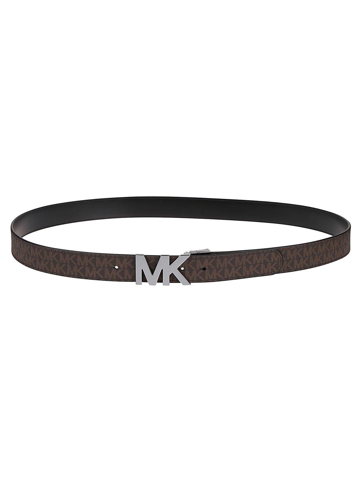 Shop Michael Kors Logo Plaque Reversible Buckle Belt In Brown Black