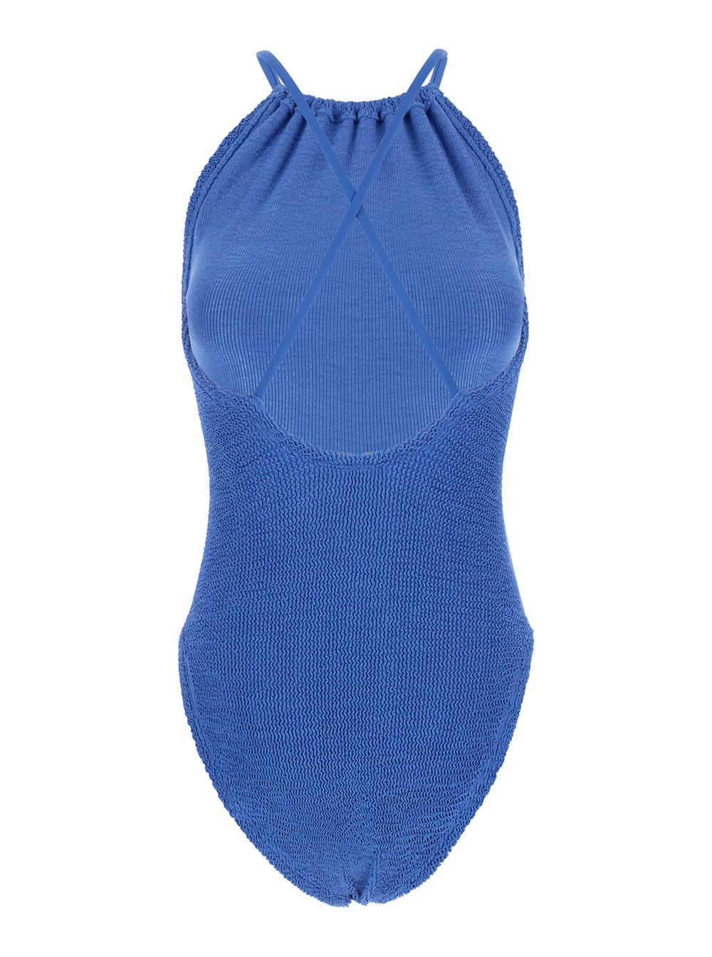 Shop Hunza G Portia Blue Swimsuit With Criss-crossed Straps On The Rear In Tech Fabric Woman