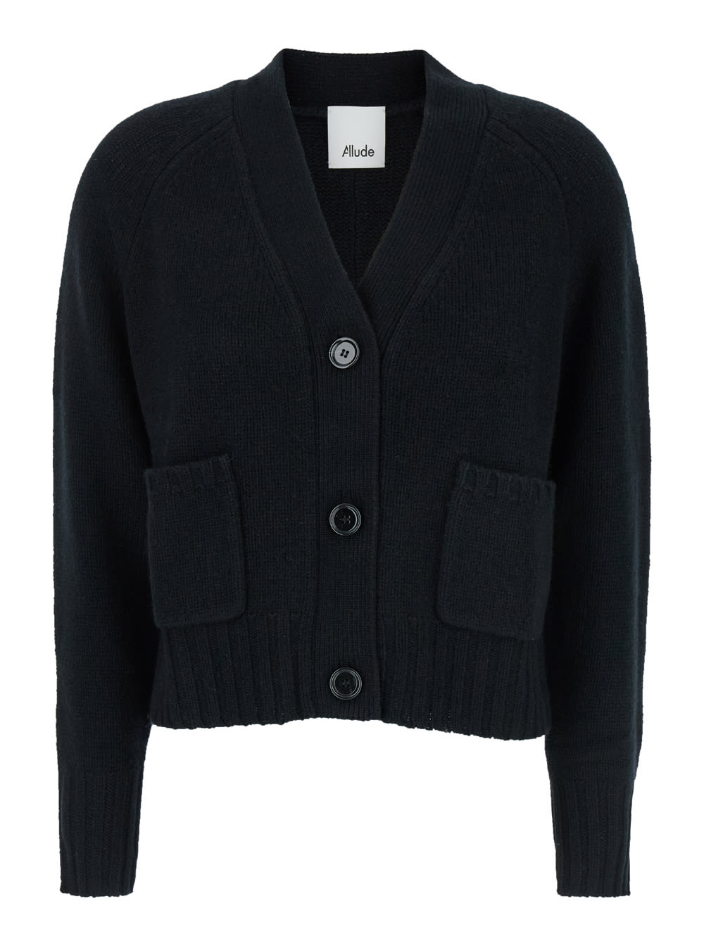 Black Cardigan With V Neck In Wool And Cashmere Woman