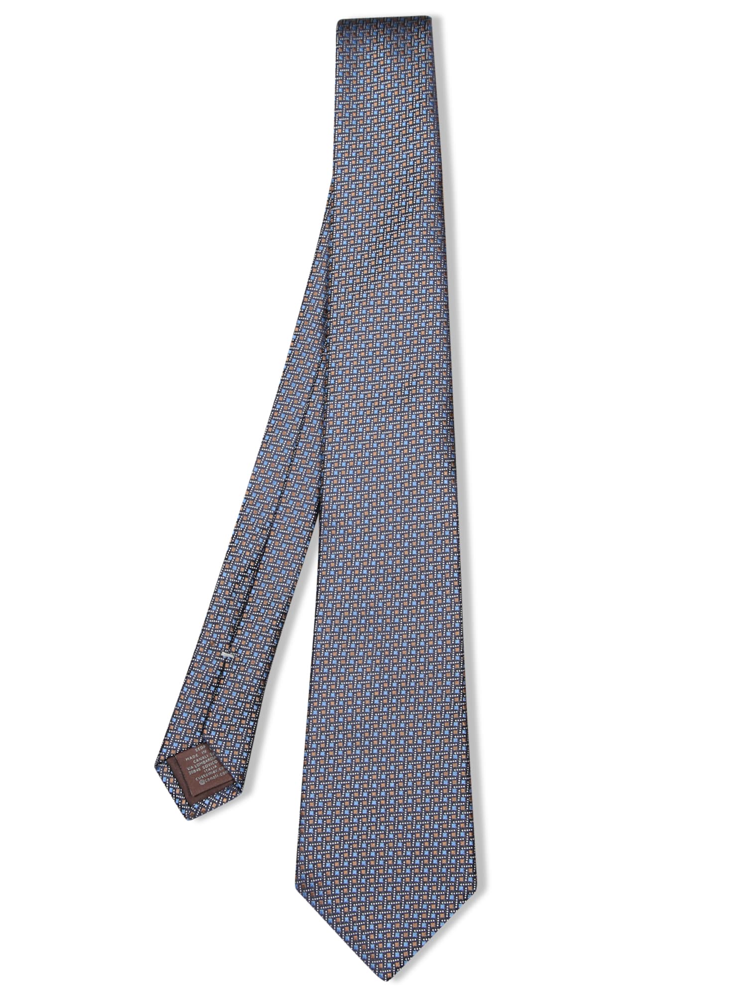 Silk Micro Check Tie In Brown And Blue