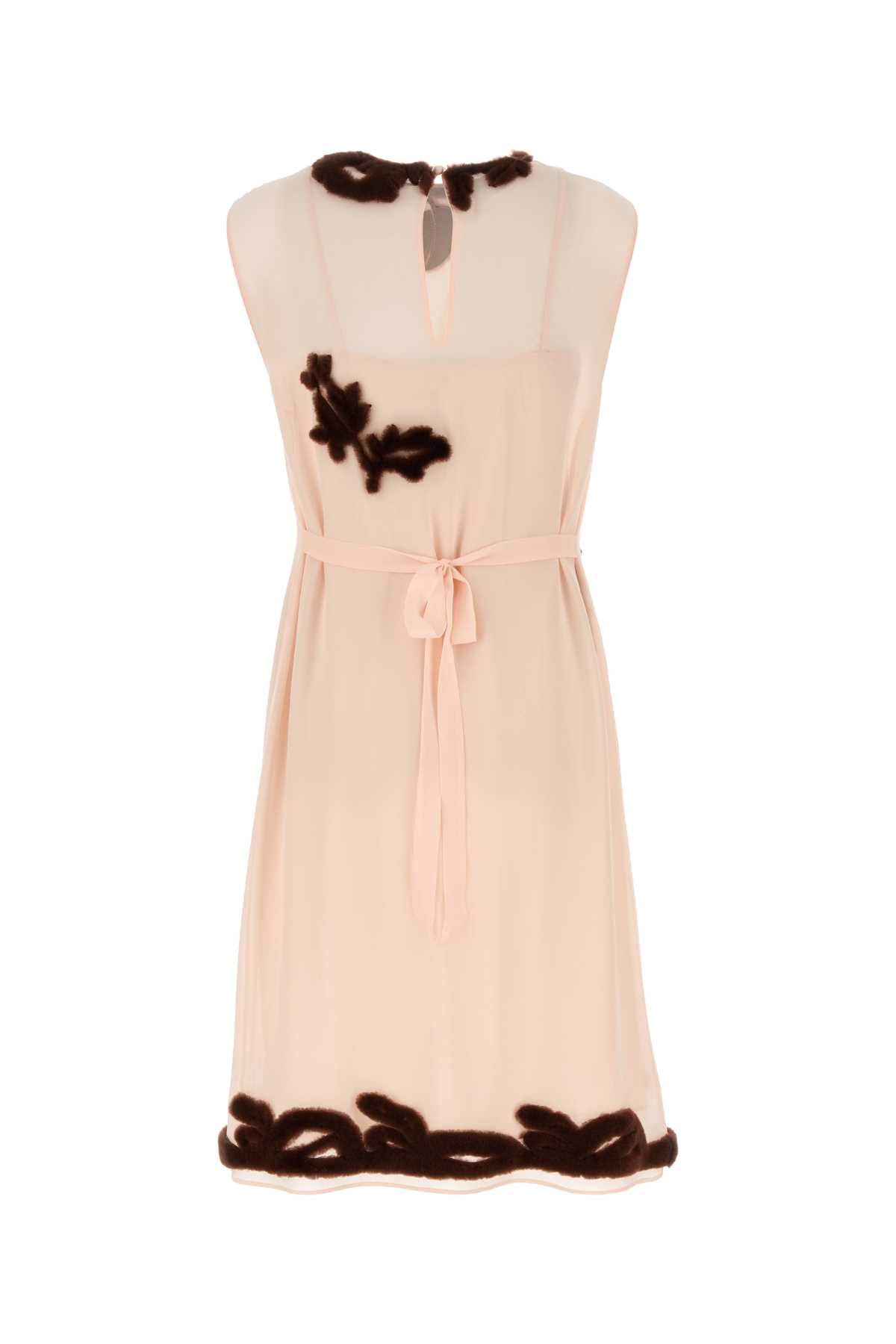 Shop Prada Ivory Georgette Dress In Cacao