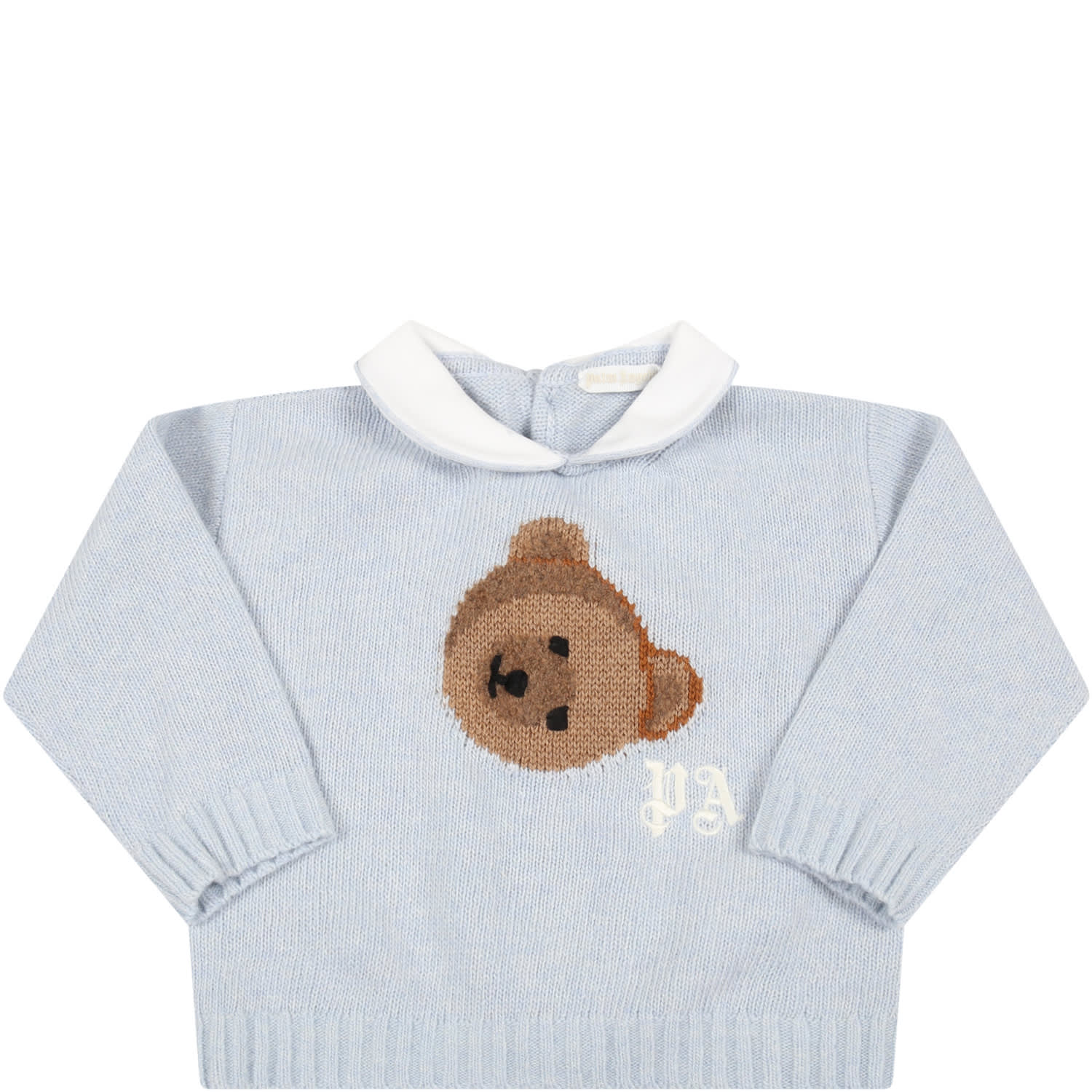 Palm Angels Light-blue Sweater For Baby Boy With Bear And Logo